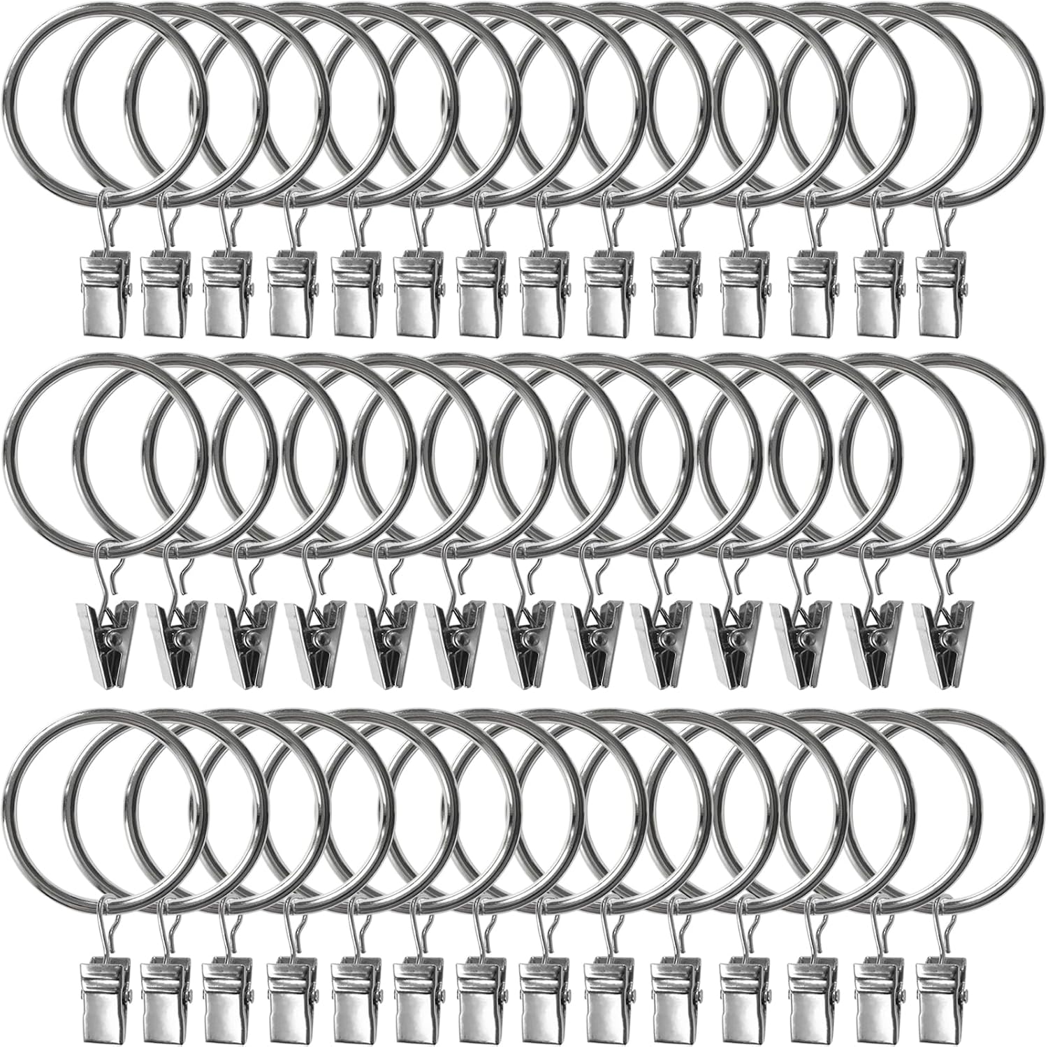 100 Pack Metal Curtain Rings with Clips, Drapery Clips Hooks, Decorative Curtain Rod Clips 1.5 in Interior Diameter, Matte Silver