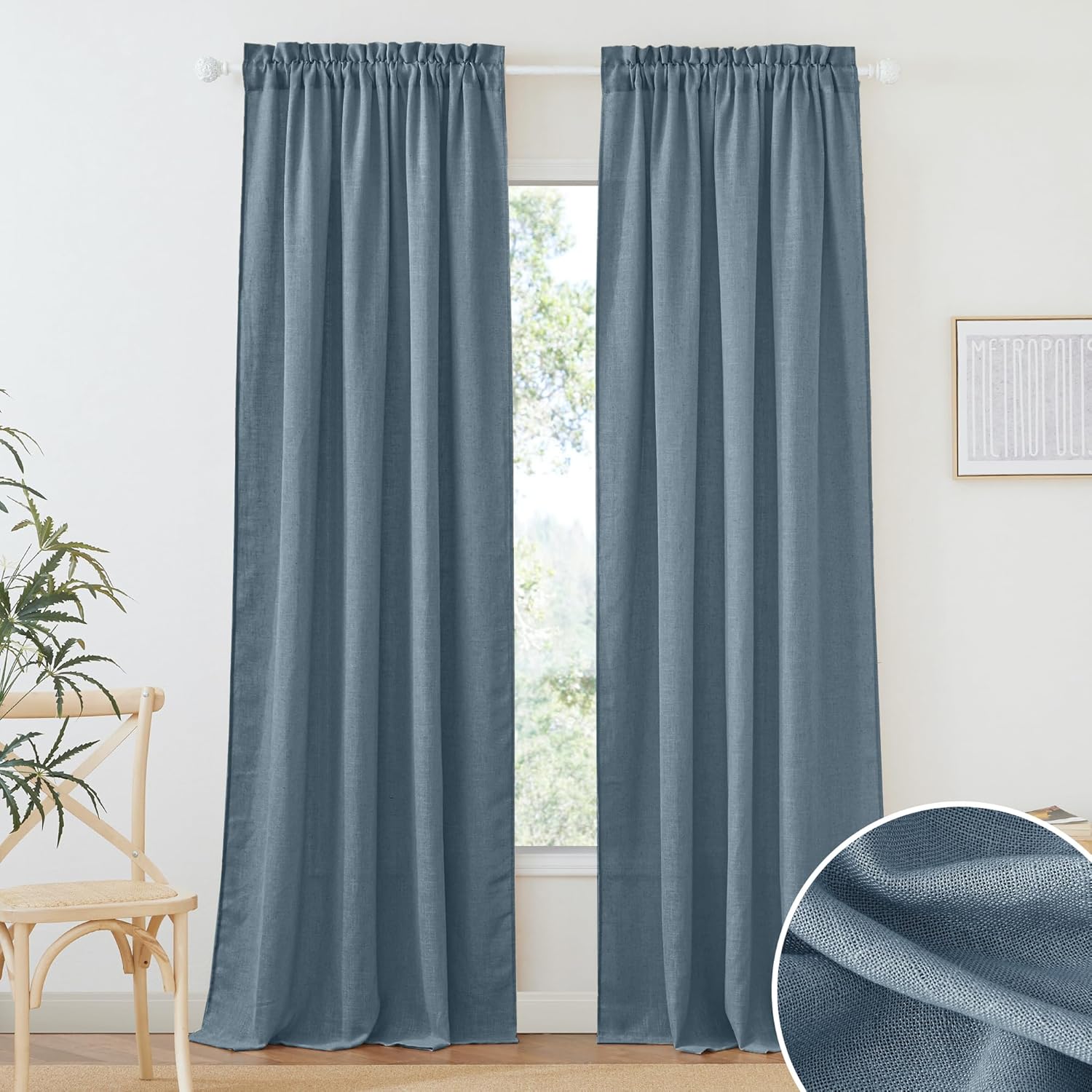 RYB HOME Linen Texture Sheer Curtains 84 inches, Rustic Style Solid Semi Sheer Half Privacy Drapes for Farmhouse Dorm Office Dining, Linen, W 70 x L 84 inches, Set of 2