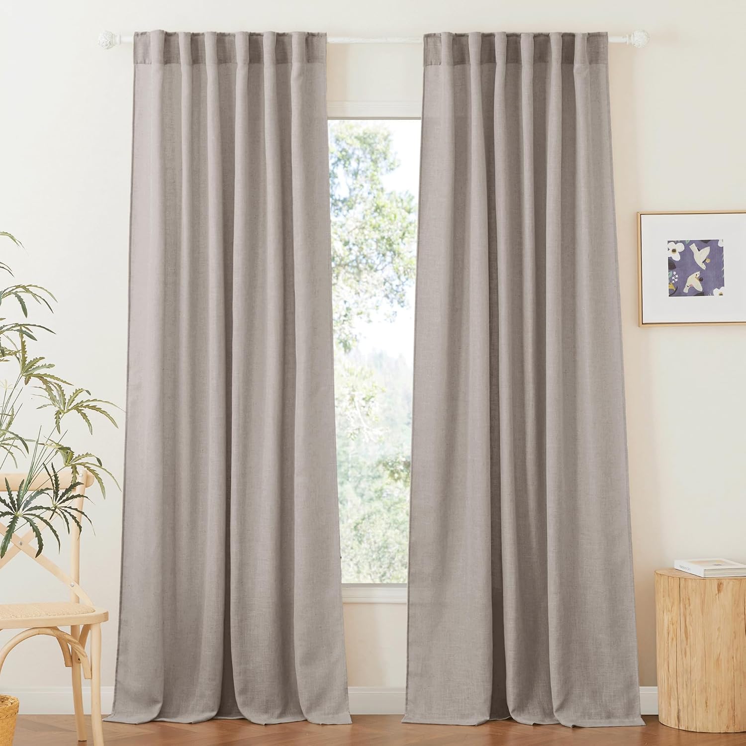 RYB HOME Linen Texture Sheer Curtains 84 inches, Rustic Style Solid Semi Sheer Half Privacy Drapes for Farmhouse Dorm Office Dining, Linen, W 70 x L 84 inches, Set of 2