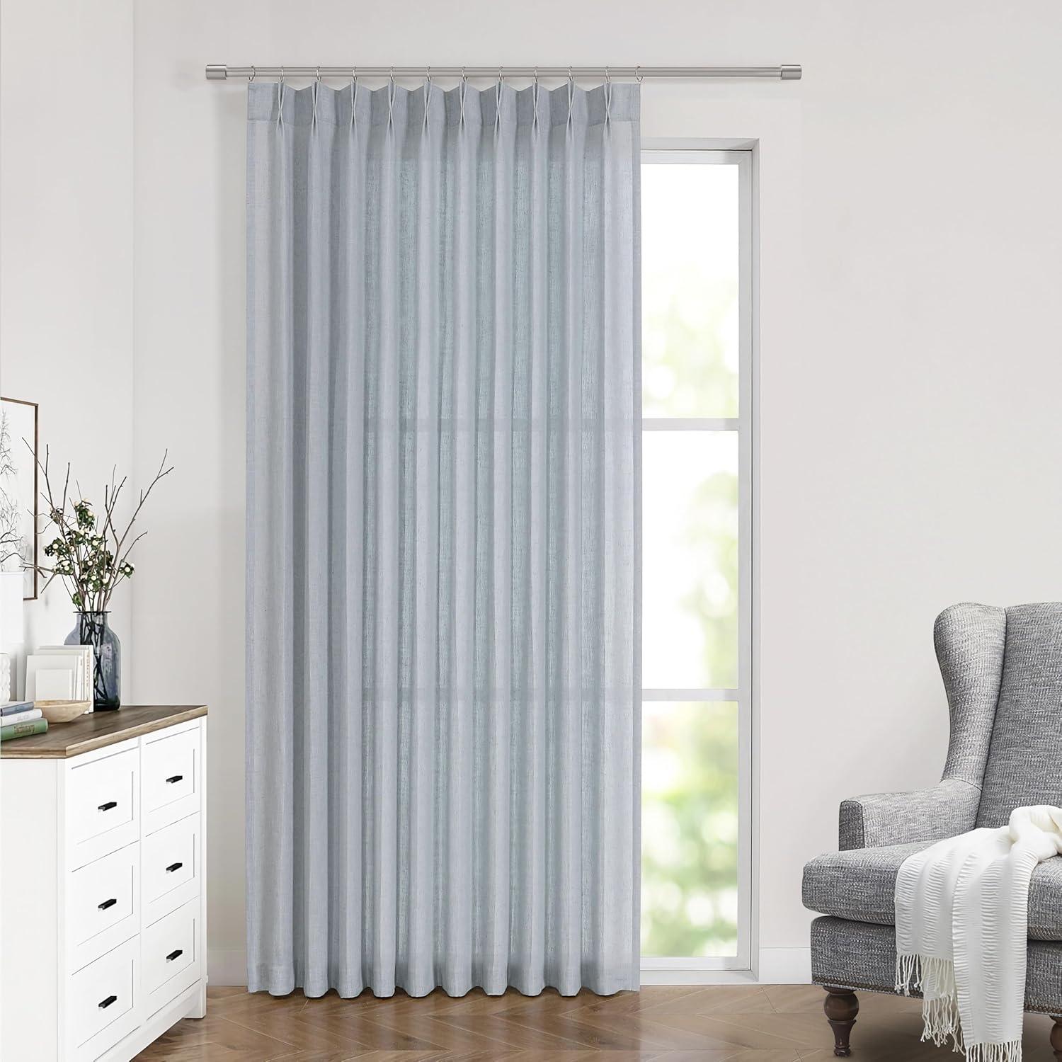 Vision Home Natural Pinch Pleated Semi Sheer Curtains Textured Linen Blended Light Filtering Window Curtains 84 inch for Living Room Bedroom Pinch Pleat Drapes with Hooks 2 Panels 42" Wx84 L
