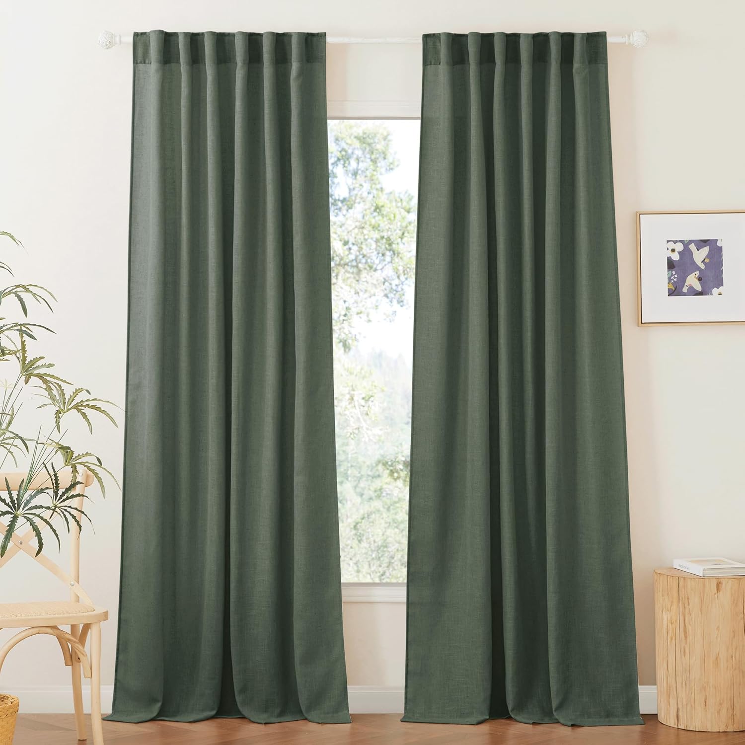 RYB HOME Linen Texture Sheer Curtains 84 inches, Rustic Style Solid Semi Sheer Half Privacy Drapes for Farmhouse Dorm Office Dining, Linen, W 70 x L 84 inches, Set of 2
