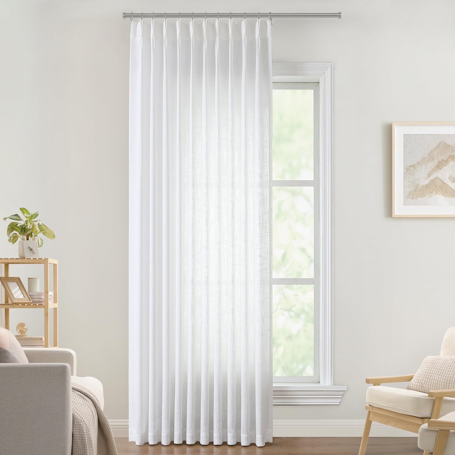 Vision Home Natural Pinch Pleated Semi Sheer Curtains Textured Linen Blended Light Filtering Window Curtains 84 inch for Living Room Bedroom Pinch Pleat Drapes with Hooks 2 Panels 42" Wx84 L