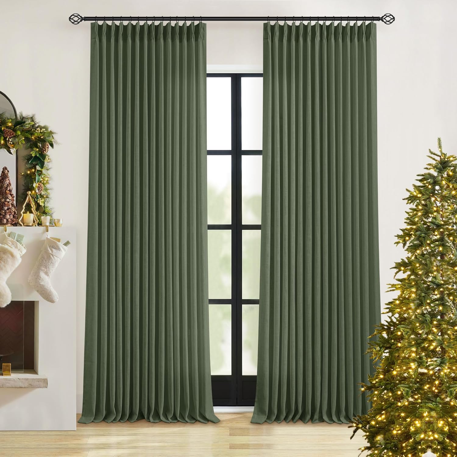 Natural Pinch Pleated Linen Curtains 84 Inch Length 2 Panels for Living Room Bedroom Textured Cream Ivory Birch Semi Sheer Boho Neutral Back Tab Pinch Pleat Hooks Rings Window Curtain 84 Inches Long