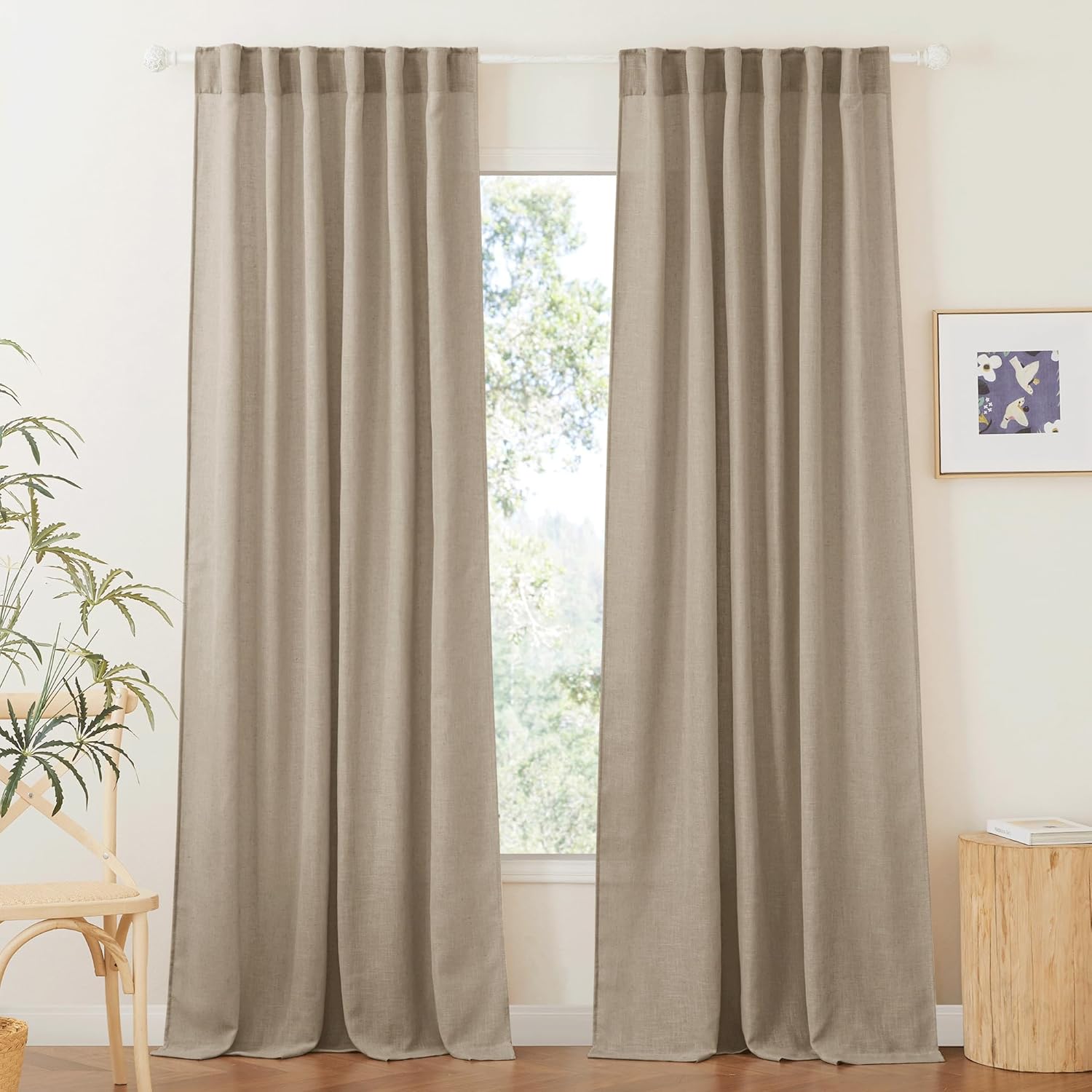 RYB HOME Linen Texture Sheer Curtains 84 inches, Rustic Style Solid Semi Sheer Half Privacy Drapes for Farmhouse Dorm Office Dining, Linen, W 70 x L 84 inches, Set of 2