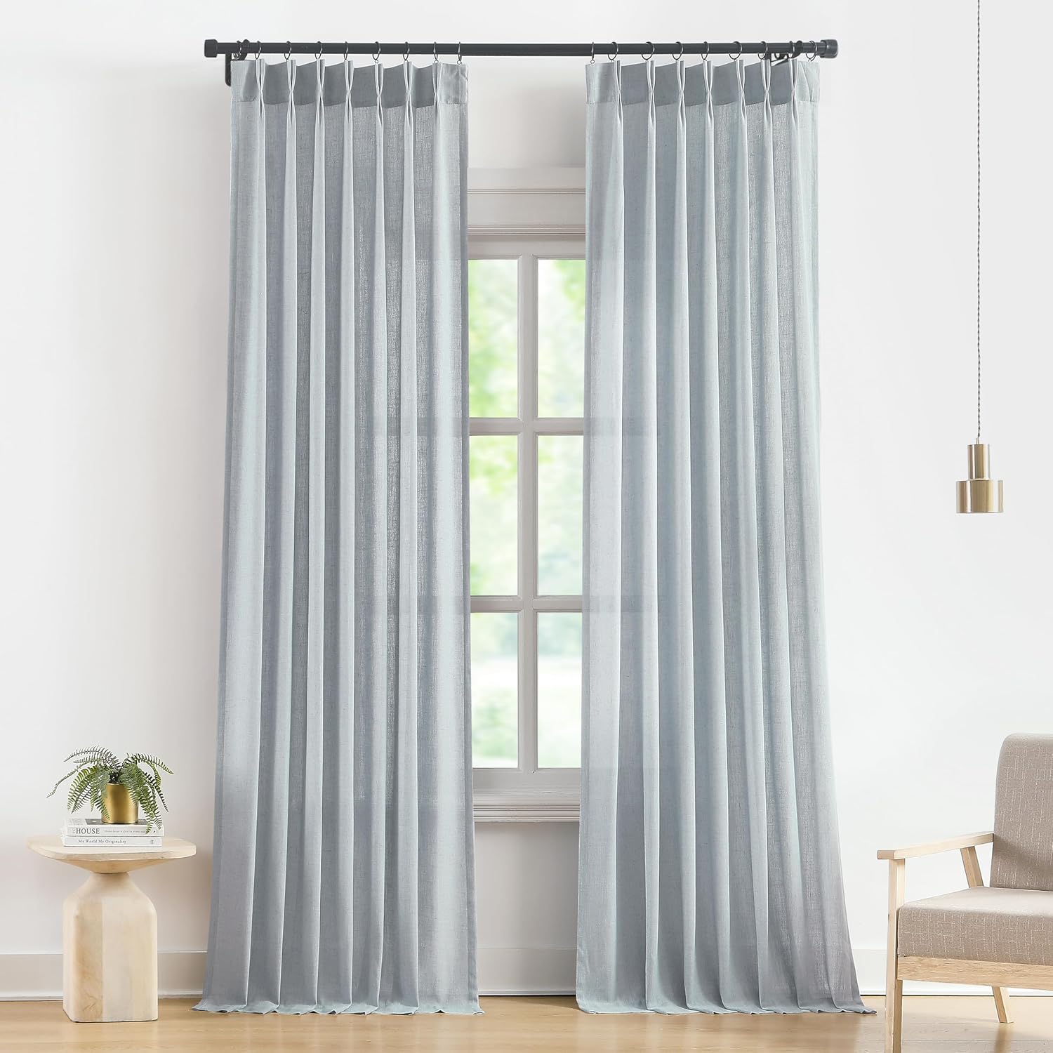 Vision Home Natural Pinch Pleated Semi Sheer Curtains Textured Linen Blended Light Filtering Window Curtains 84 inch for Living Room Bedroom Pinch Pleat Drapes with Hooks 2 Panels 42" Wx84 L
