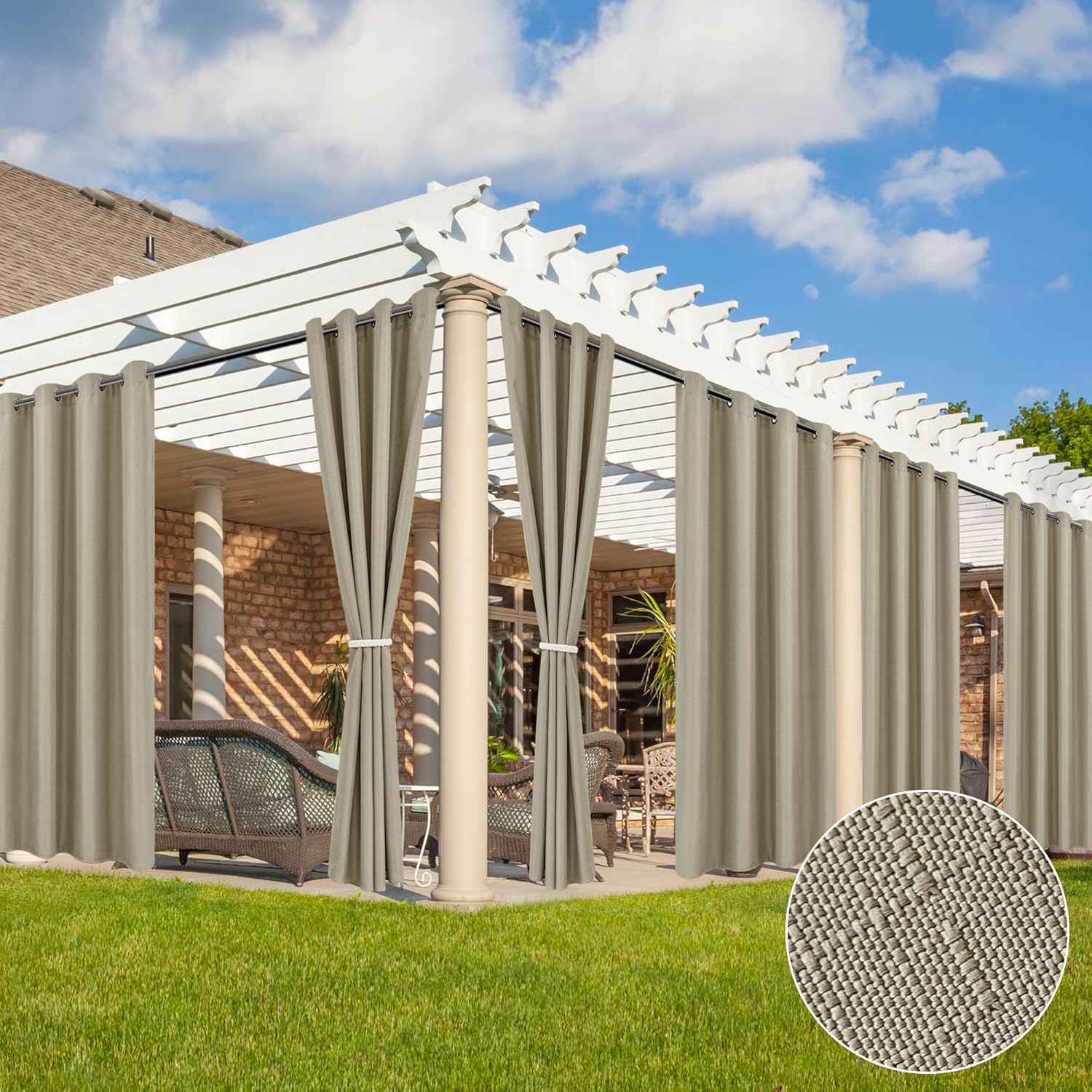 HolidayIdeas 4 Panels Linen Outdoor Curtains for Patio Waterproof Taupe Outside Curtains 108 inch Long-Gazebo Curtains Weighted Weatherproof, Privacy for Pergola, Porch, Living Room, Bedroom 54"x108"