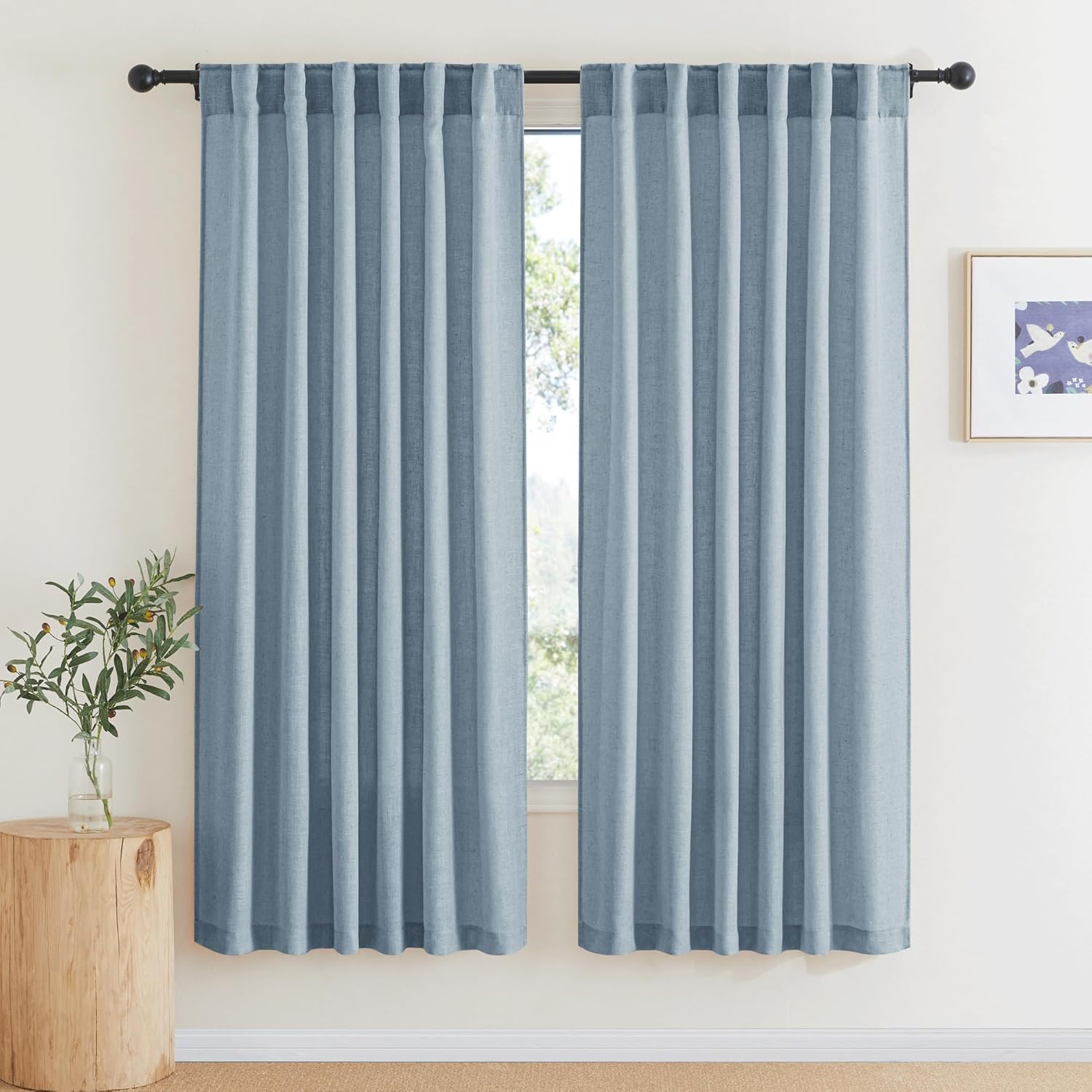 RYB HOME Linen Texture Sheer Curtains 84 inches, Rustic Style Solid Semi Sheer Half Privacy Drapes for Farmhouse Dorm Office Dining, Linen, W 70 x L 84 inches, Set of 2
