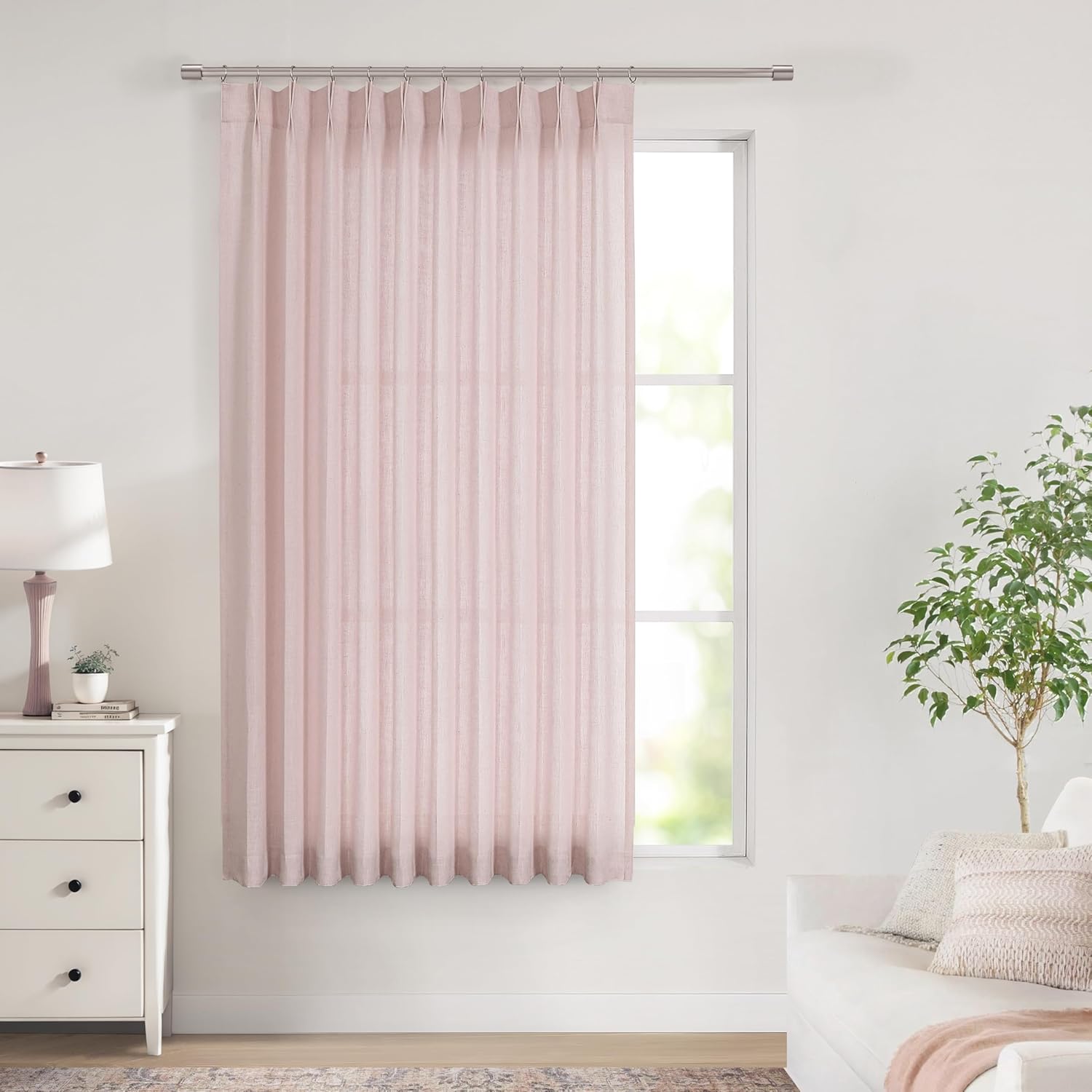 Vision Home Natural Pinch Pleated Semi Sheer Curtains Textured Linen Blended Light Filtering Window Curtains 84 inch for Living Room Bedroom Pinch Pleat Drapes with Hooks 2 Panels 42" Wx84 L
