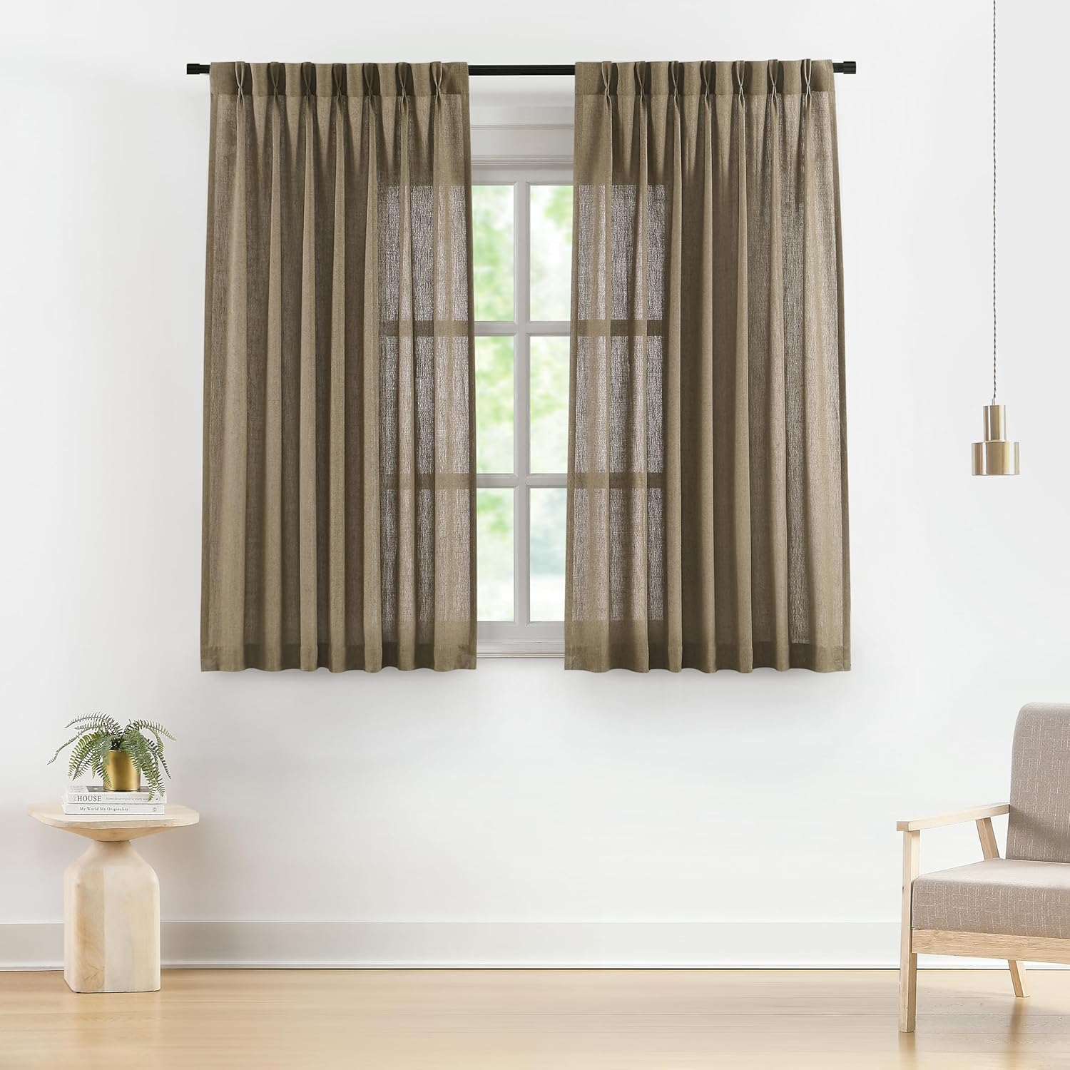 Vision Home Natural Pinch Pleated Semi Sheer Curtains Textured Linen Blended Light Filtering Window Curtains 84 inch for Living Room Bedroom Pinch Pleat Drapes with Hooks 2 Panels 42" Wx84 L