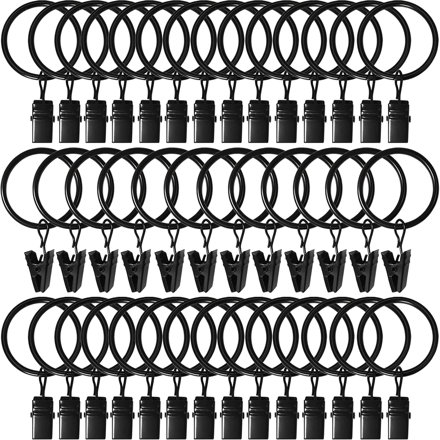 100 Pack Metal Curtain Rings with Clips, Drapery Clips Hooks, Decorative Curtain Rod Clips 1.5 in Interior Diameter, Matte Silver