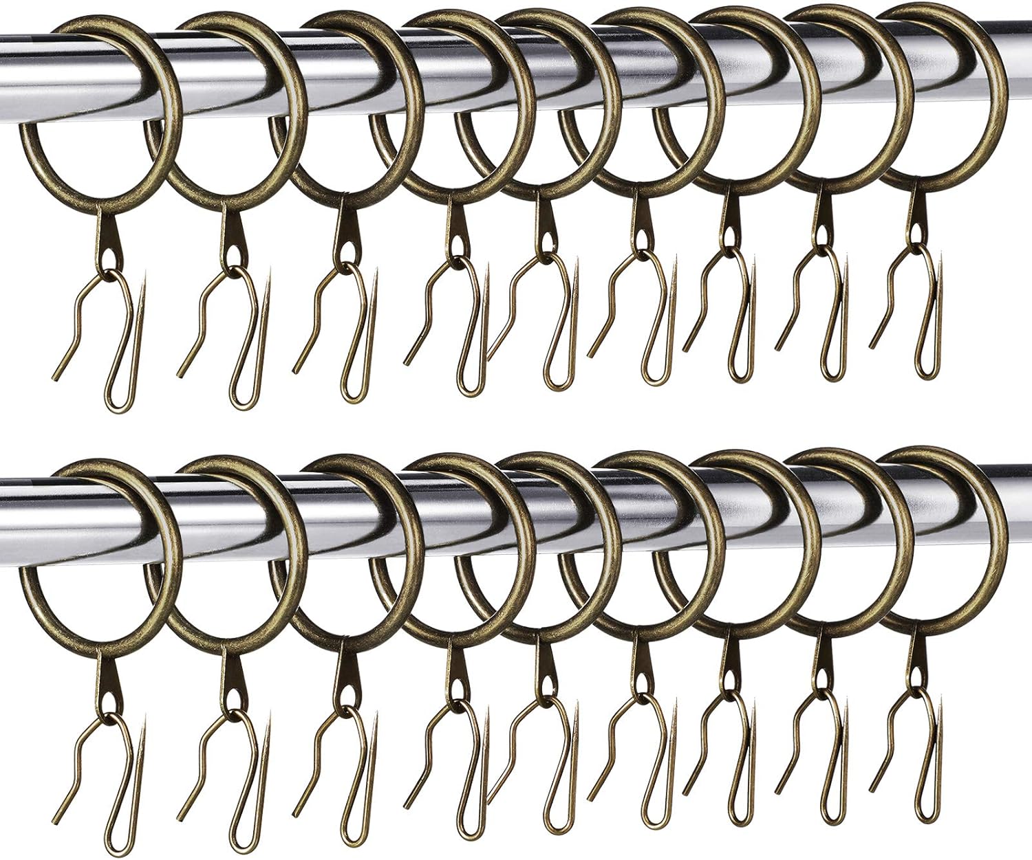Hotop 60 Pieces 1.26 Inch Metal Drapery Curtain Rings Curtain Hanging Rings and 60 Pieces Metal Drapery Pin Hooks for Drapes Window Door Shower (Gold)