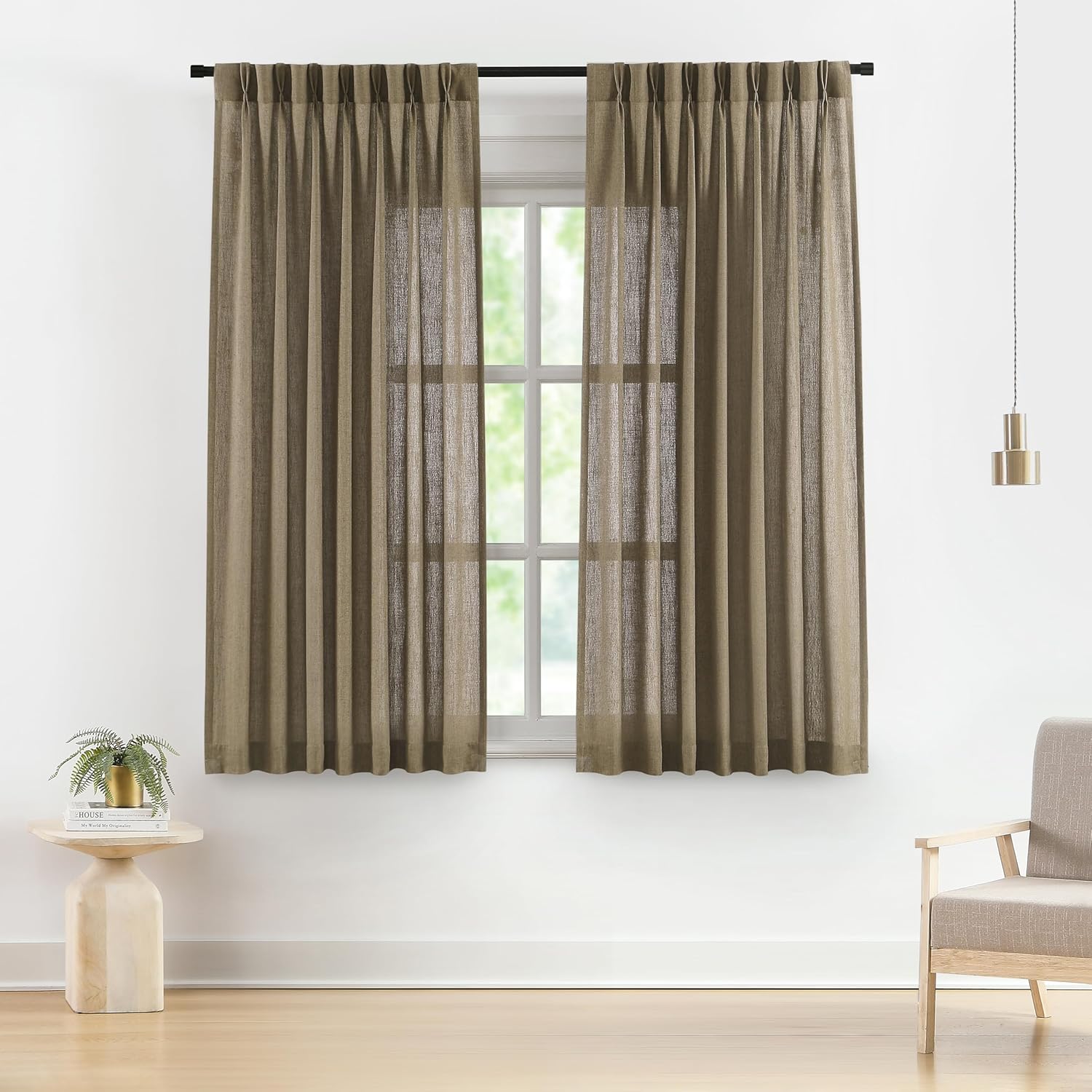 Vision Home Natural Pinch Pleated Semi Sheer Curtains Textured Linen Blended Light Filtering Window Curtains 84 inch for Living Room Bedroom Pinch Pleat Drapes with Hooks 2 Panels 42" Wx84 L