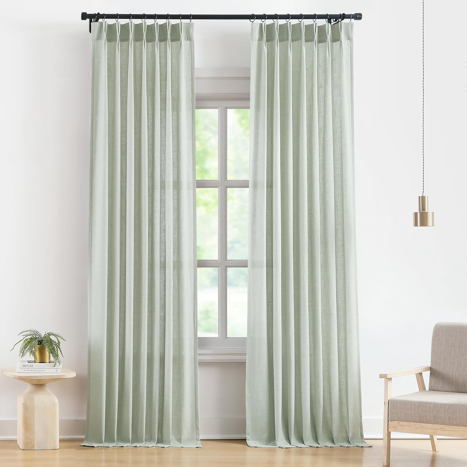 Vision Home Natural Pinch Pleated Semi Sheer Curtains Textured Linen Blended Light Filtering Window Curtains 84 inch for Living Room Bedroom Pinch Pleat Drapes with Hooks 2 Panels 42" Wx84 L
