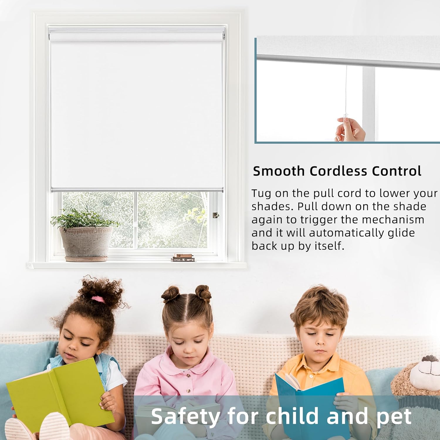 ChrisDowa Cordless 100% Blackout Roller Shade Thermal Insulated UV Protection with Striped Jacquard Fabric White Blackout Blinds for Indoor Window Shades Pull Down for Home and Office, 22" W x 72" H