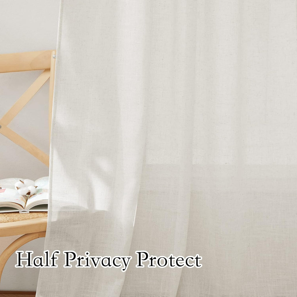 RYB HOME Linen Texture Sheer Curtains 84 inches, Rustic Style Solid Semi Sheer Half Privacy Drapes for Farmhouse Dorm Office Dining, Linen, W 70 x L 84 inches, Set of 2