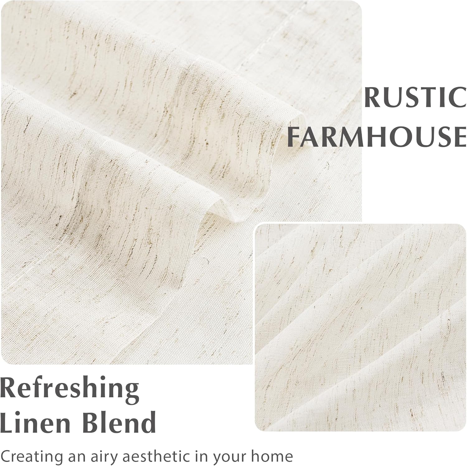 FMFUNCTEX Linen Sheer Pinch Pleated Curtains for Living Room, Linen Flax Beige 96 Inches Long Sheer Curtain Panels for Bedroom, Natural Back Tab Window Drapes for Farmhouse, Rod Pocket 2 Panels