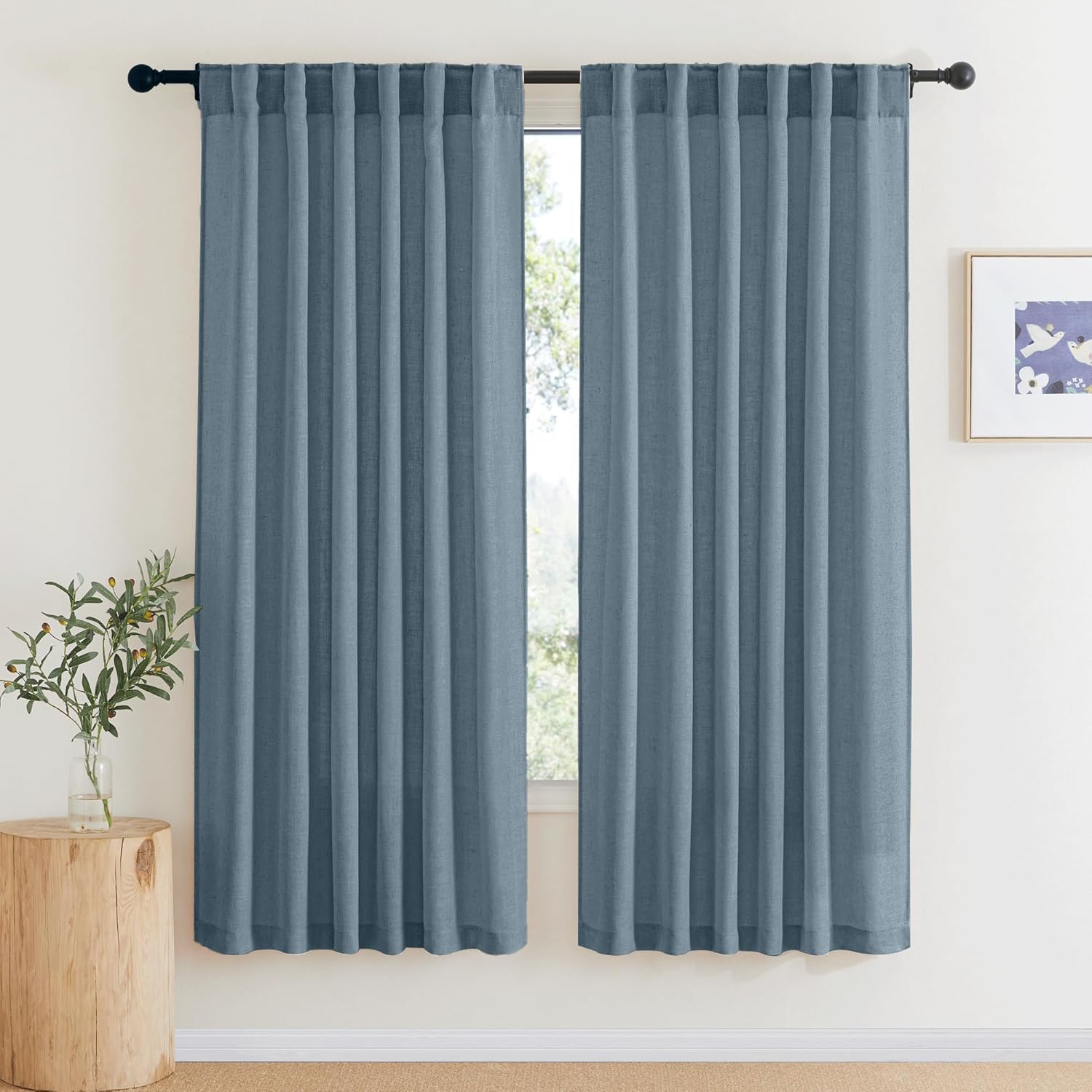 RYB HOME Linen Texture Sheer Curtains 84 inches, Rustic Style Solid Semi Sheer Half Privacy Drapes for Farmhouse Dorm Office Dining, Linen, W 70 x L 84 inches, Set of 2