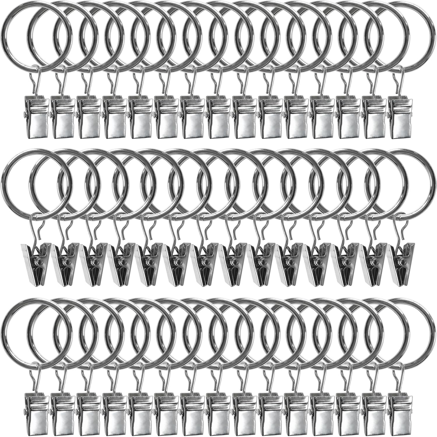 100 Pack Metal Curtain Rings with Clips, Drapery Clips Hooks, Decorative Curtain Rod Clips 1.5 in Interior Diameter, Matte Silver