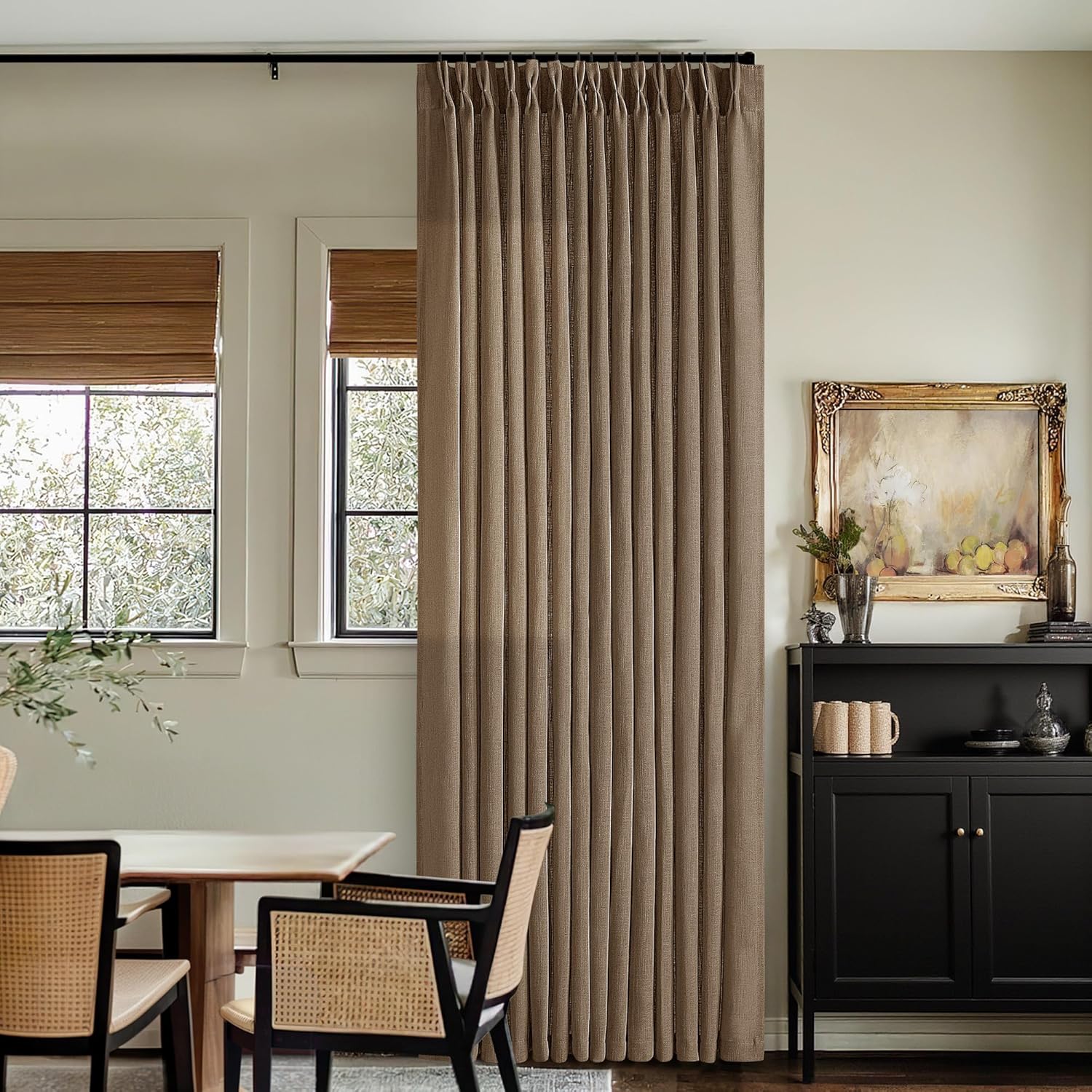 Natural Pinch Pleated Linen Curtains 84 Inch Length 2 Panels for Living Room Bedroom Textured Cream Ivory Birch Semi Sheer Boho Neutral Back Tab Pinch Pleat Hooks Rings Window Curtain 84 Inches Long