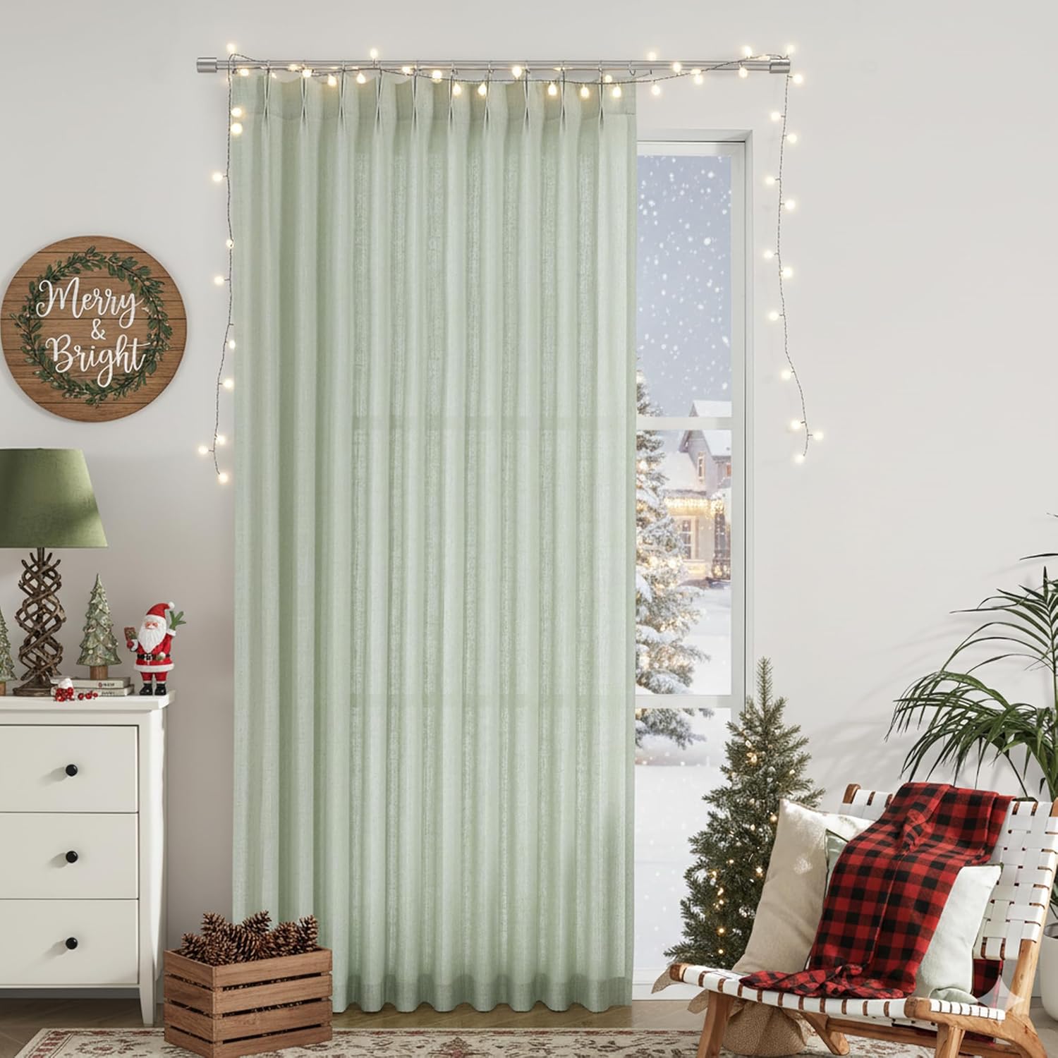 Vision Home Natural Pinch Pleated Semi Sheer Curtains Textured Linen Blended Light Filtering Window Curtains 84 inch for Living Room Bedroom Pinch Pleat Drapes with Hooks 2 Panels 42" Wx84 L