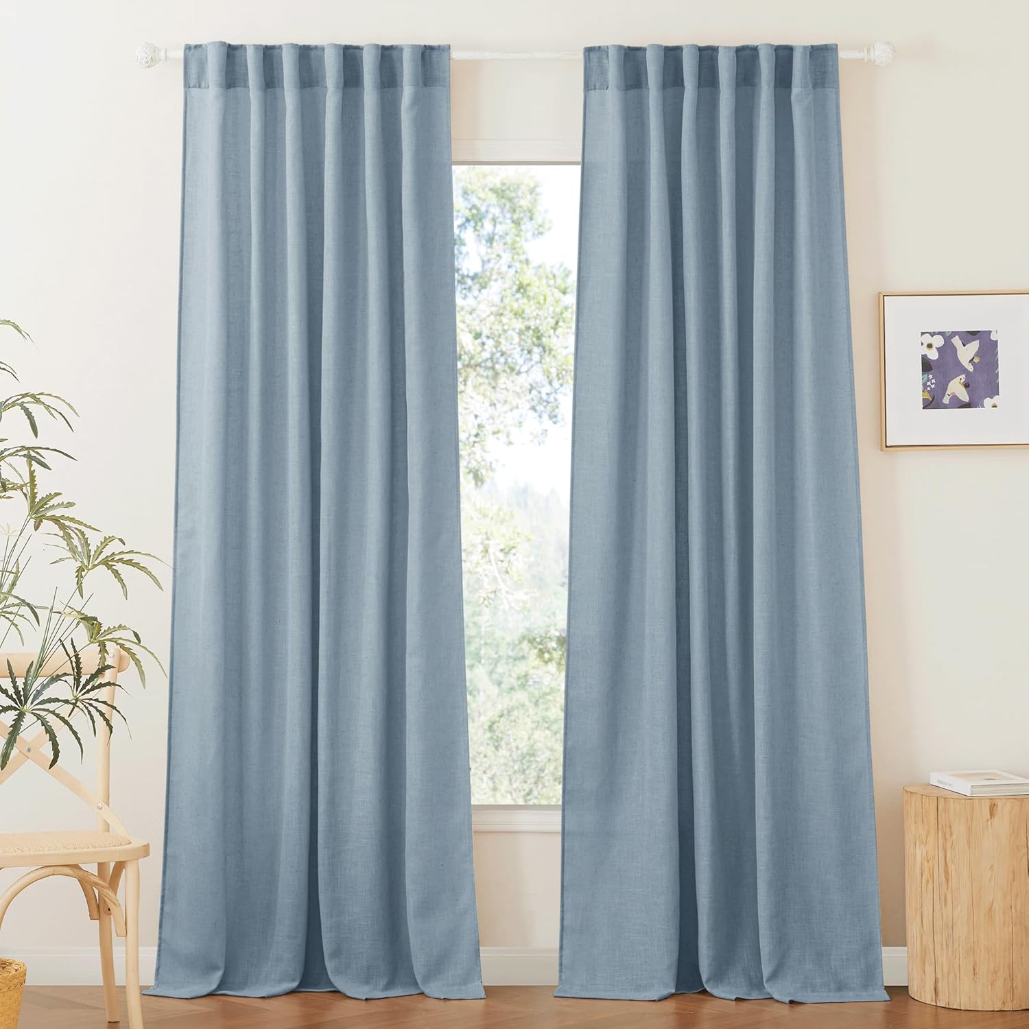 RYB HOME Linen Texture Sheer Curtains 84 inches, Rustic Style Solid Semi Sheer Half Privacy Drapes for Farmhouse Dorm Office Dining, Linen, W 70 x L 84 inches, Set of 2