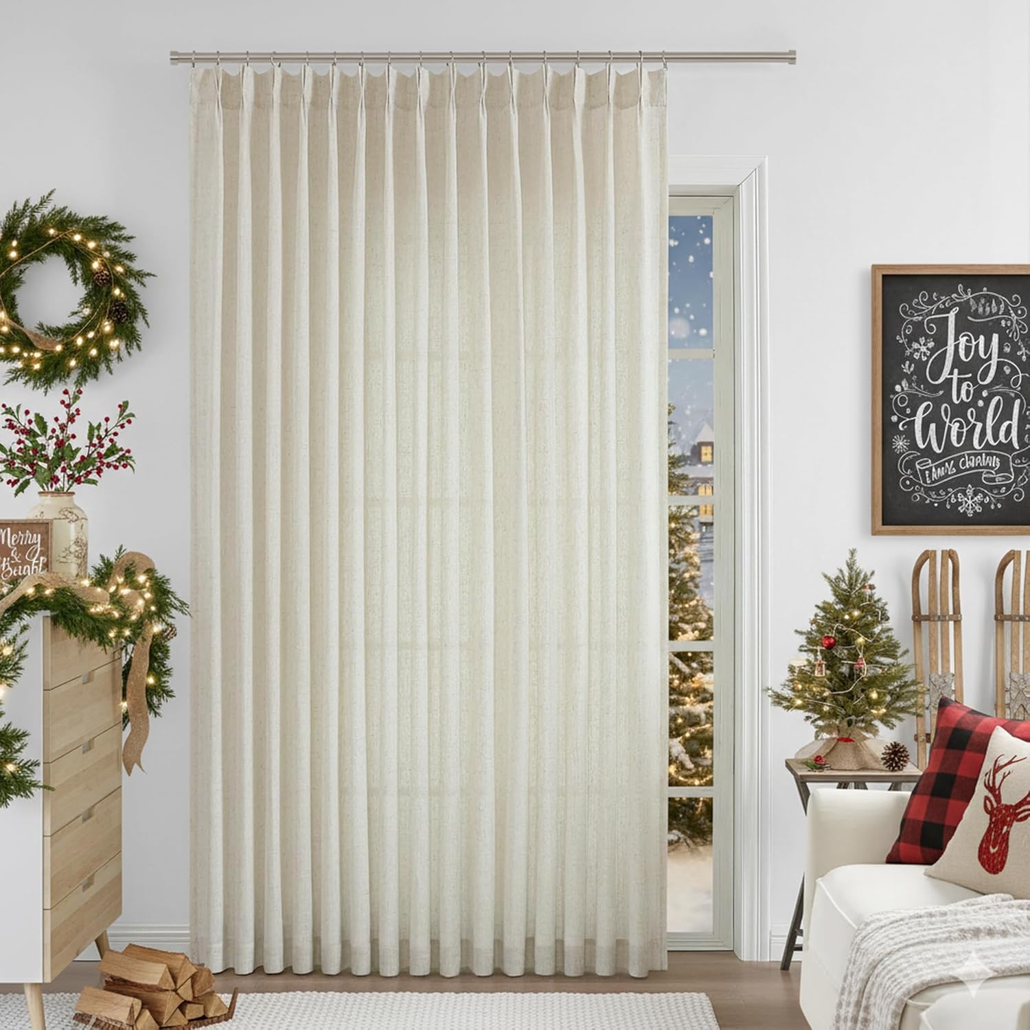 Vision Home Natural Pinch Pleated Semi Sheer Curtains Textured Linen Blended Light Filtering Window Curtains 84 inch for Living Room Bedroom Pinch Pleat Drapes with Hooks 2 Panels 42" Wx84 L