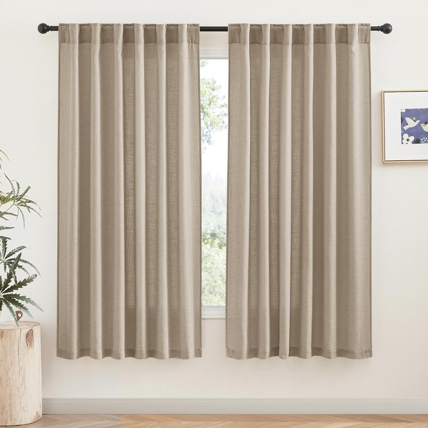 RYB HOME Linen Texture Sheer Curtains 84 inches, Rustic Style Solid Semi Sheer Half Privacy Drapes for Farmhouse Dorm Office Dining, Linen, W 70 x L 84 inches, Set of 2