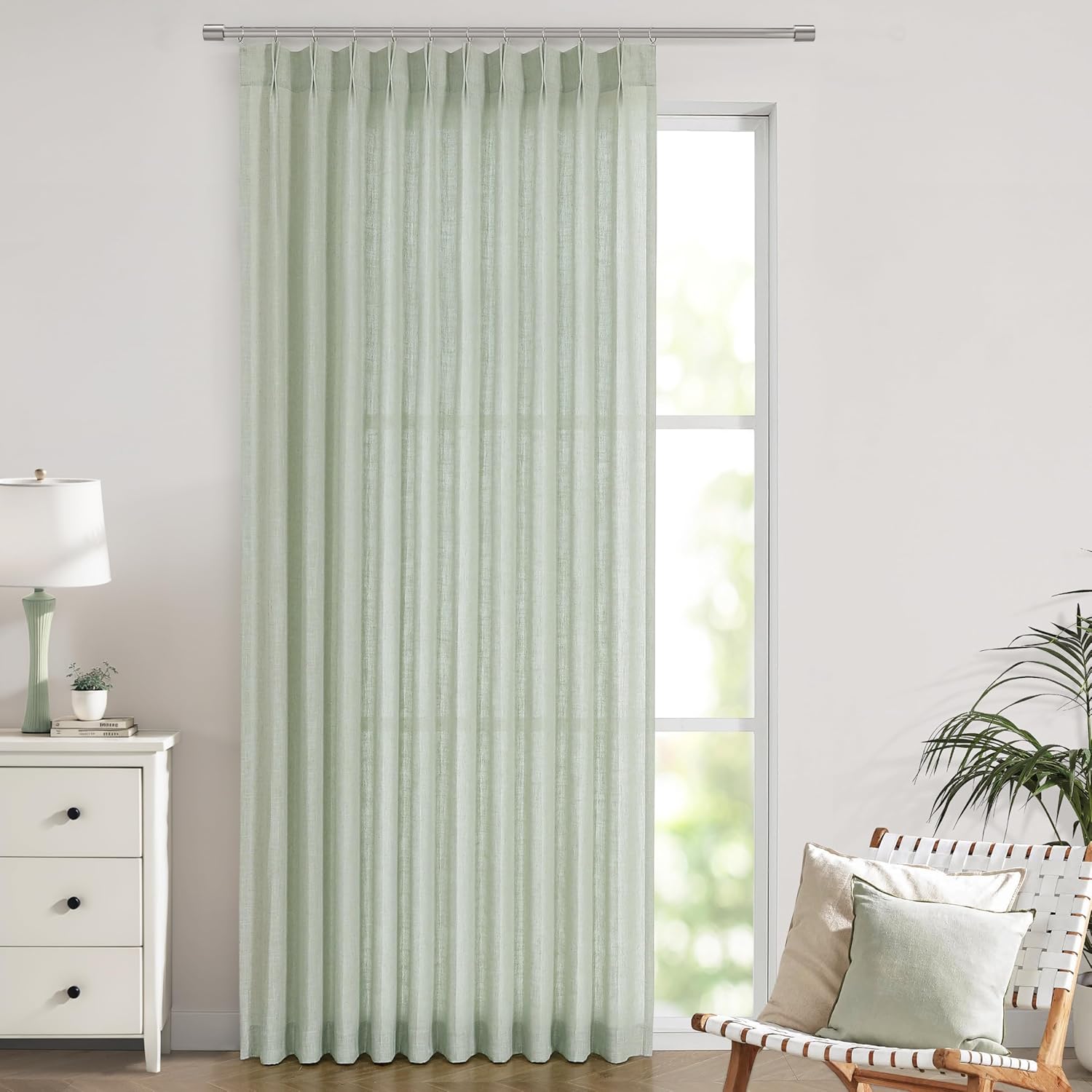 Vision Home Natural Pinch Pleated Semi Sheer Curtains Textured Linen Blended Light Filtering Window Curtains 84 inch for Living Room Bedroom Pinch Pleat Drapes with Hooks 2 Panels 42" Wx84 L