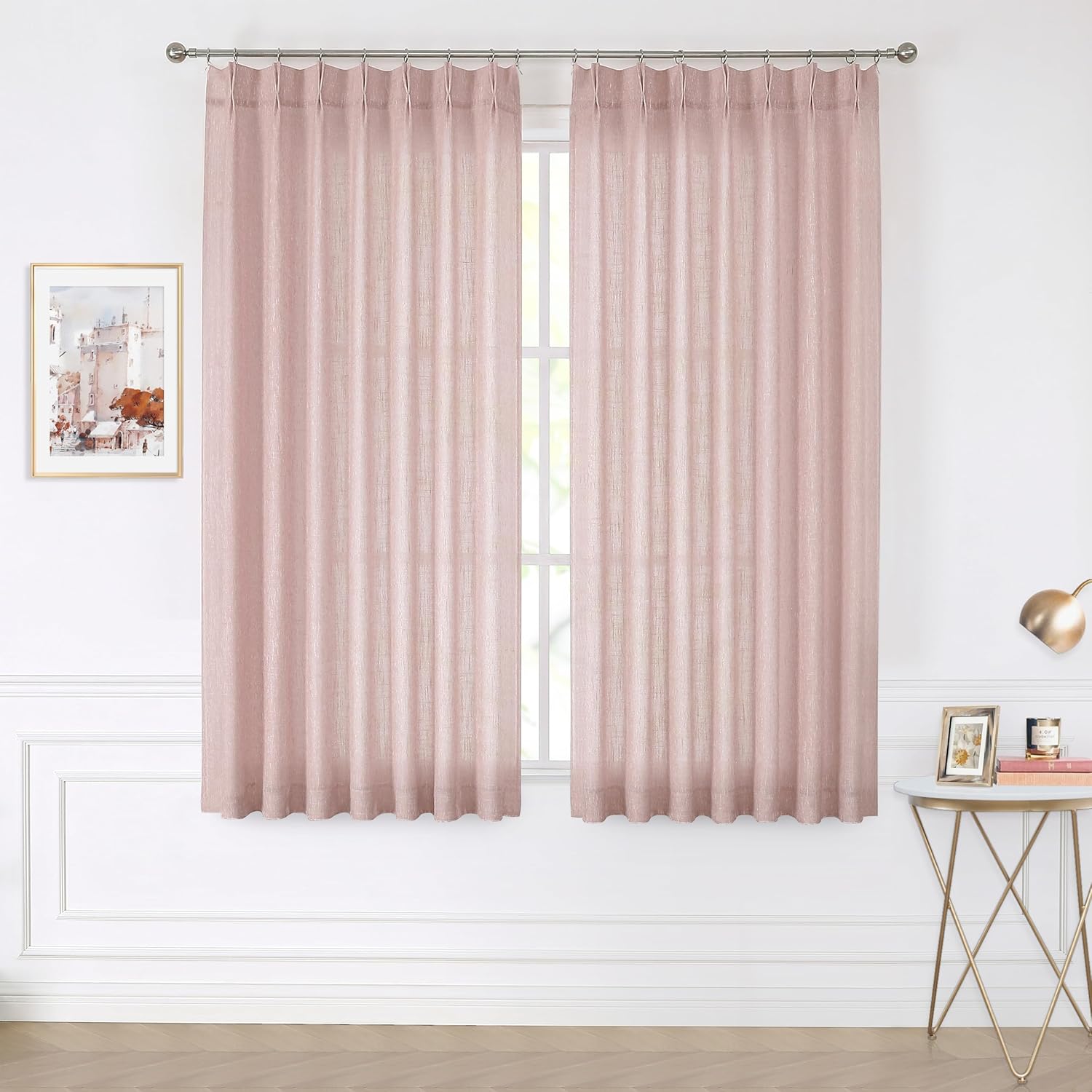 Vision Home Natural Pinch Pleated Semi Sheer Curtains Textured Linen Blended Light Filtering Window Curtains 84 inch for Living Room Bedroom Pinch Pleat Drapes with Hooks 2 Panels 42" Wx84 L