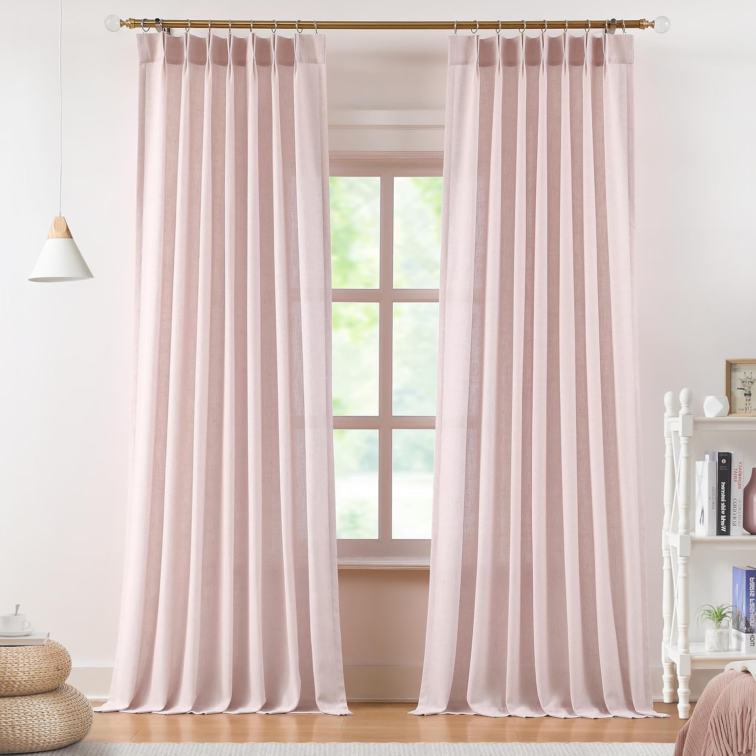 Vision Home Natural Pinch Pleated Semi Sheer Curtains Textured Linen Blended Light Filtering Window Curtains 84 inch for Living Room Bedroom Pinch Pleat Drapes with Hooks 2 Panels 42" Wx84 L