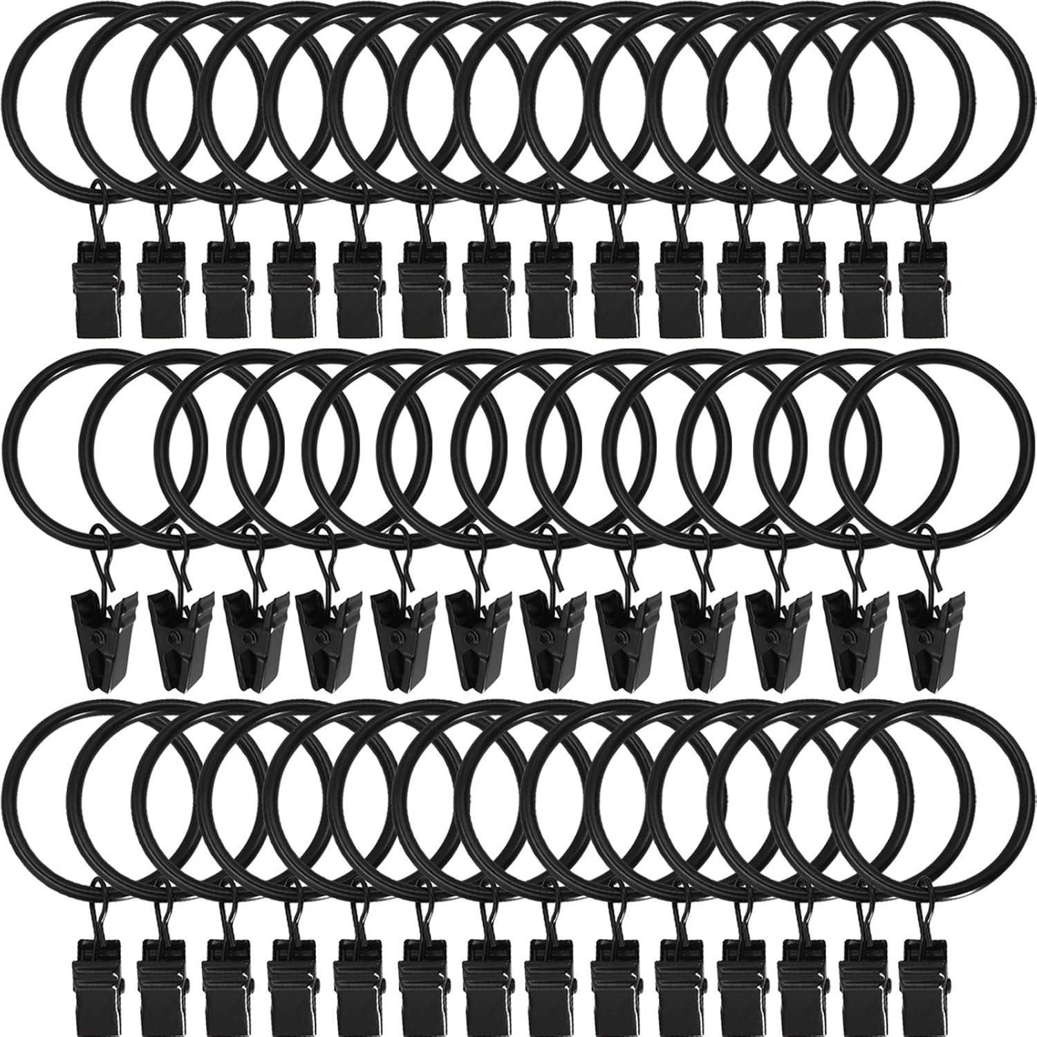 100 Pack Metal Curtain Rings with Clips, Drapery Clips Hooks, Decorative Curtain Rod Clips 1.5 in Interior Diameter, Matte Silver