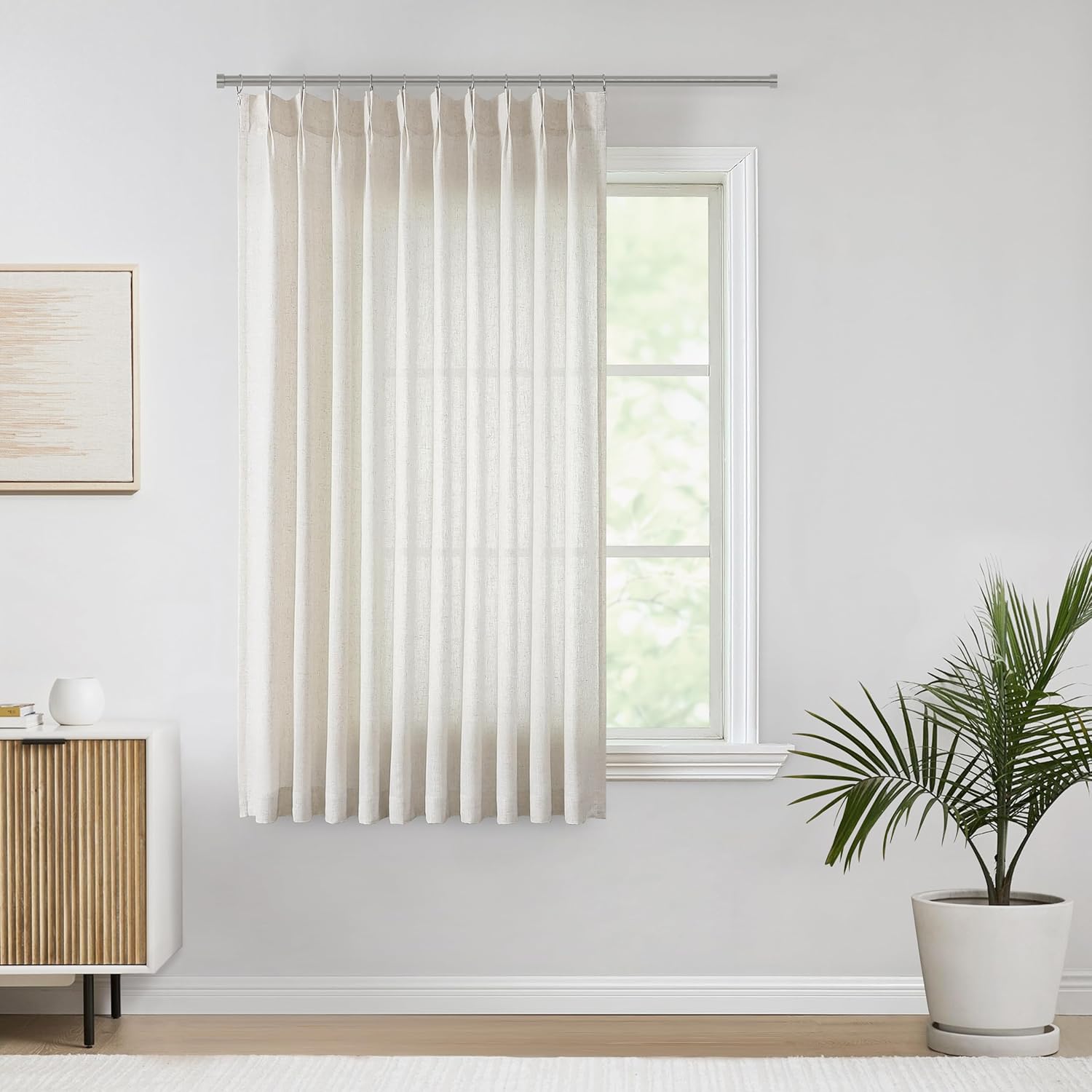 Vision Home Natural Pinch Pleated Semi Sheer Curtains Textured Linen Blended Light Filtering Window Curtains 84 inch for Living Room Bedroom Pinch Pleat Drapes with Hooks 2 Panels 42" Wx84 L