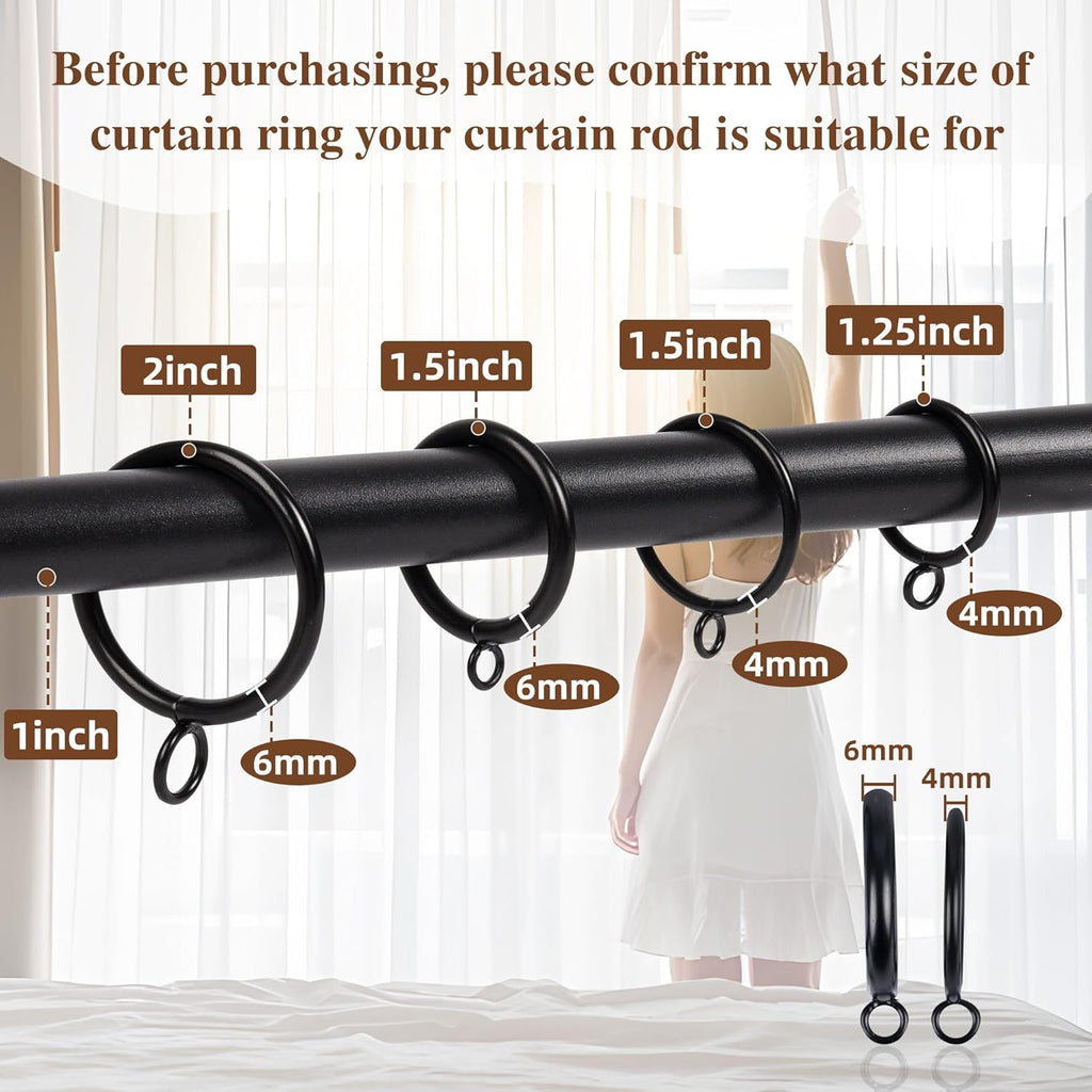 40 PCS Curtain Rings, 1.5 Inch Thickened Curtain Rings Metal Drapery Ring for Curtain Rods Black