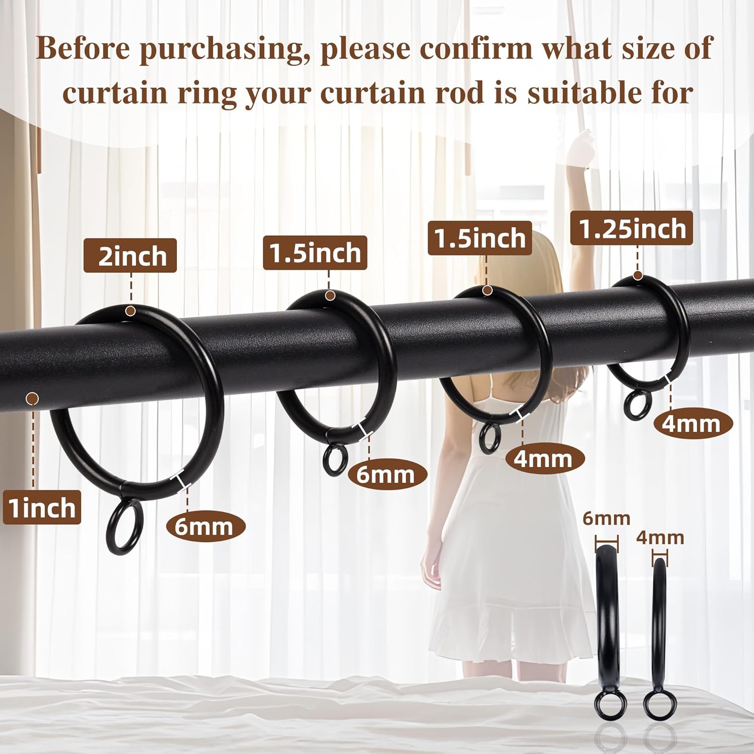 40 PCS Curtain Rings, 1.5 Inch Thickened Curtain Rings Metal Drapery Ring for Curtain Rods Black