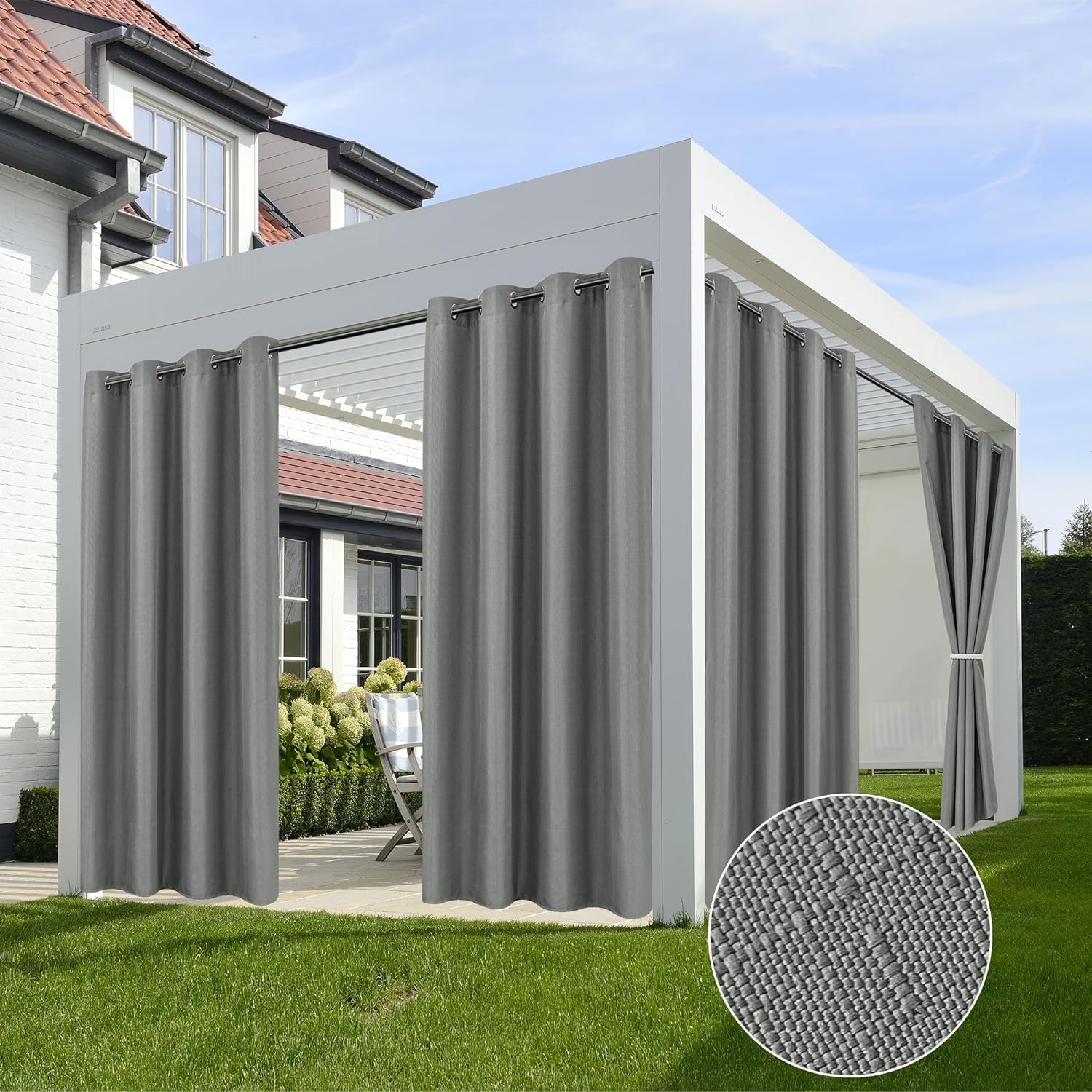 HolidayIdeas 4 Panels Linen Outdoor Curtains for Patio Waterproof Taupe Outside Curtains 108 inch Long-Gazebo Curtains Weighted Weatherproof, Privacy for Pergola, Porch, Living Room, Bedroom 54"x108"