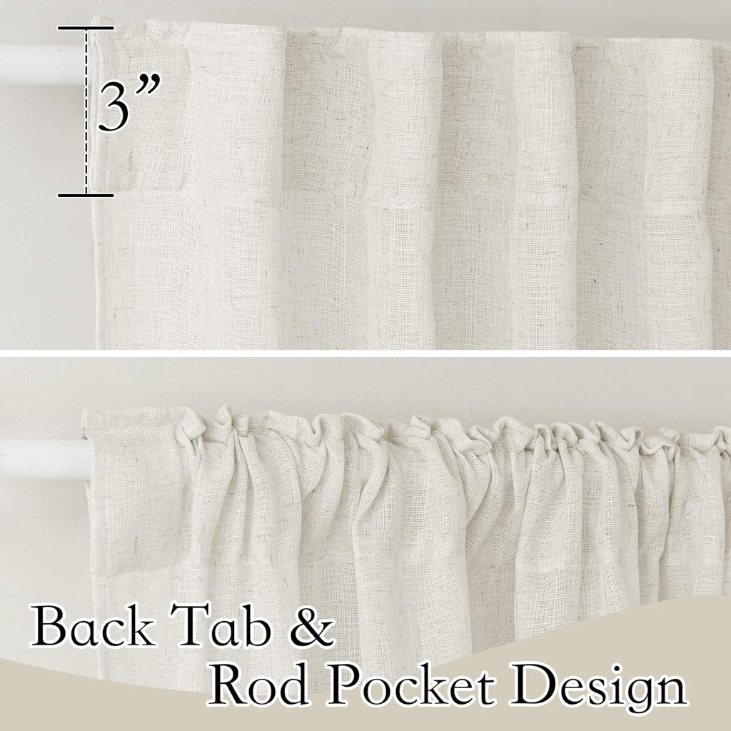 RYB HOME Linen Texture Sheer Curtains 84 inches, Rustic Style Solid Semi Sheer Half Privacy Drapes for Farmhouse Dorm Office Dining, Linen, W 70 x L 84 inches, Set of 2