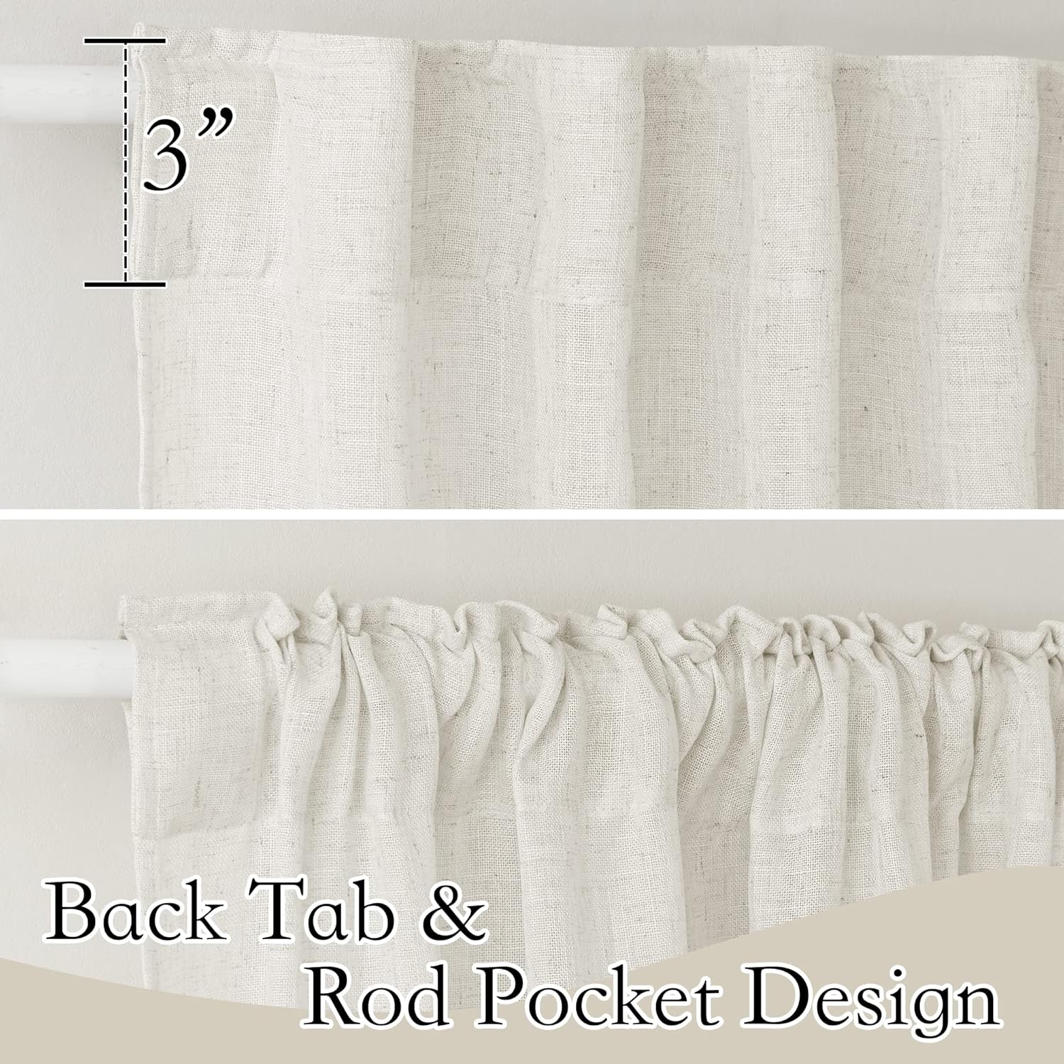 RYB HOME Linen Texture Sheer Curtains 84 inches, Rustic Style Solid Semi Sheer Half Privacy Drapes for Farmhouse Dorm Office Dining, Linen, W 70 x L 84 inches, Set of 2