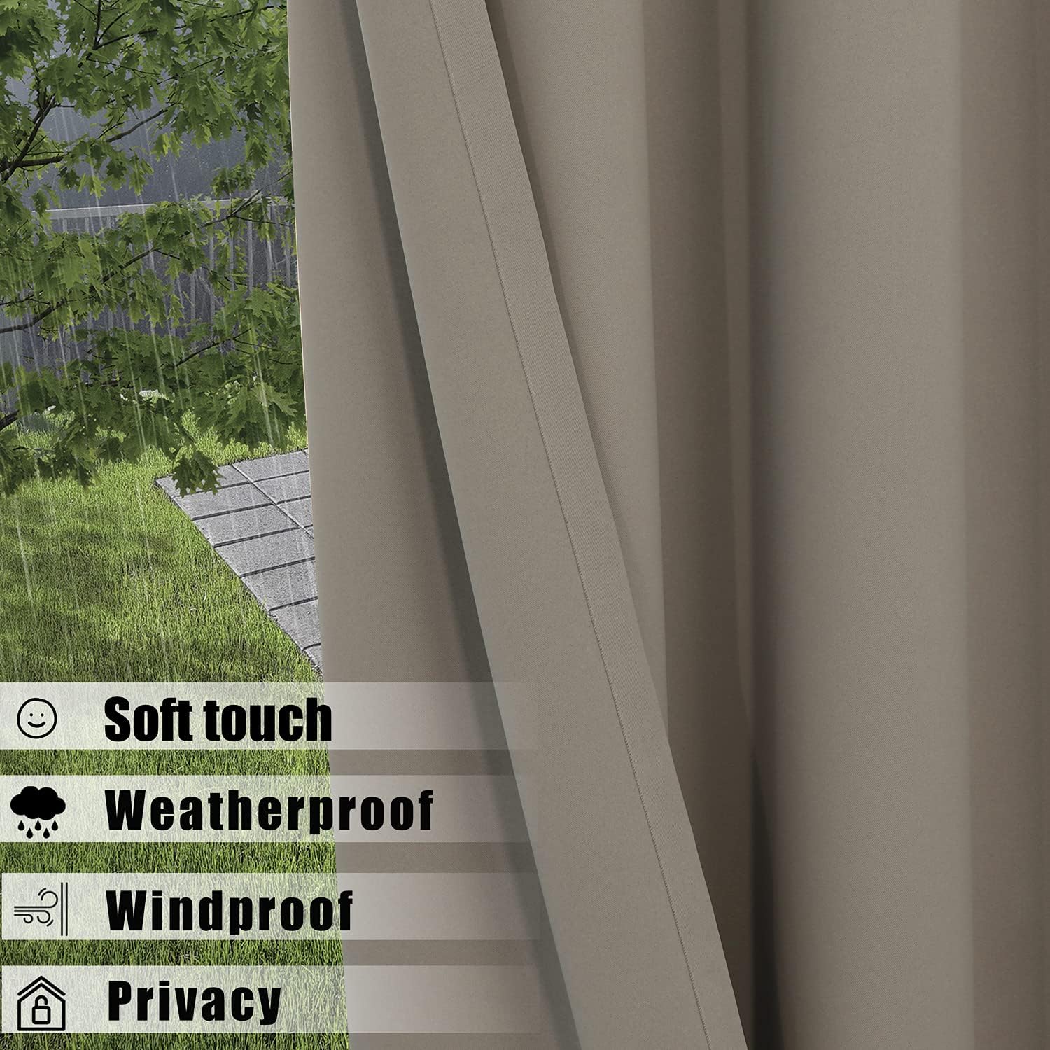 BONZER Waterproof Indoor/Outdoor Curtains for Patio - Thermal Insulated, Sun Blocking Grommet Blackout Curtains for Bedroom, Porch, Living Room, Pergola, Cabana, 2 Panels, 52 x 84 inch, Vintage Linen