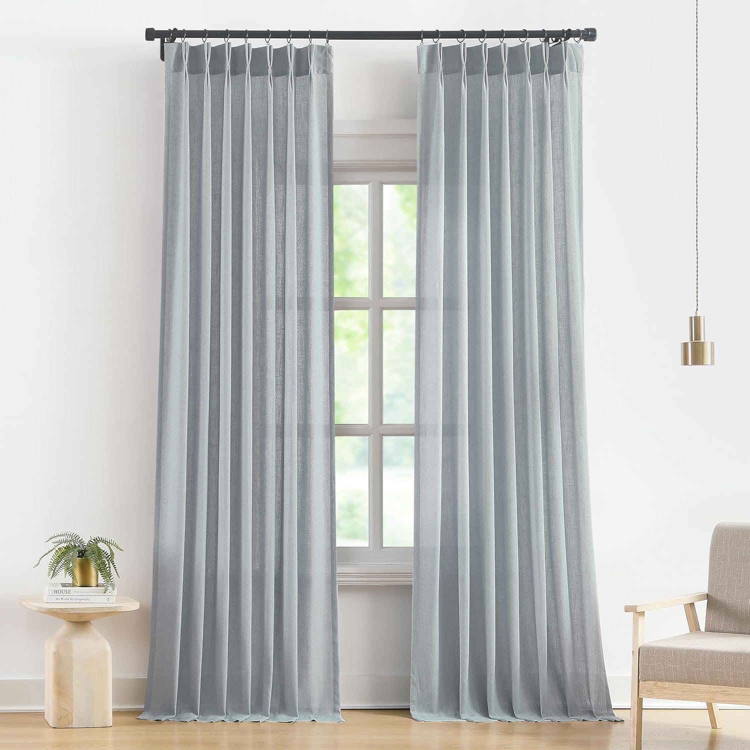 Vision Home Natural Pinch Pleated Semi Sheer Curtains Textured Linen Blended Light Filtering Window Curtains 84 inch for Living Room Bedroom Pinch Pleat Drapes with Hooks 2 Panels 42" Wx84 L