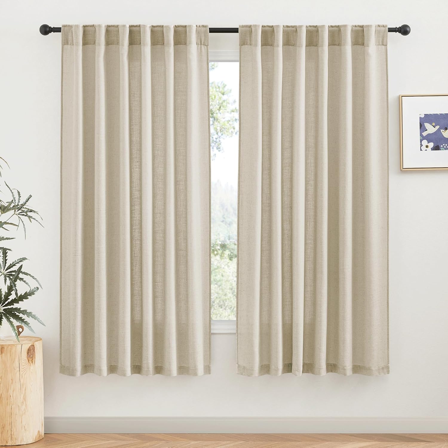 RYB HOME Linen Texture Sheer Curtains 84 inches, Rustic Style Solid Semi Sheer Half Privacy Drapes for Farmhouse Dorm Office Dining, Linen, W 70 x L 84 inches, Set of 2