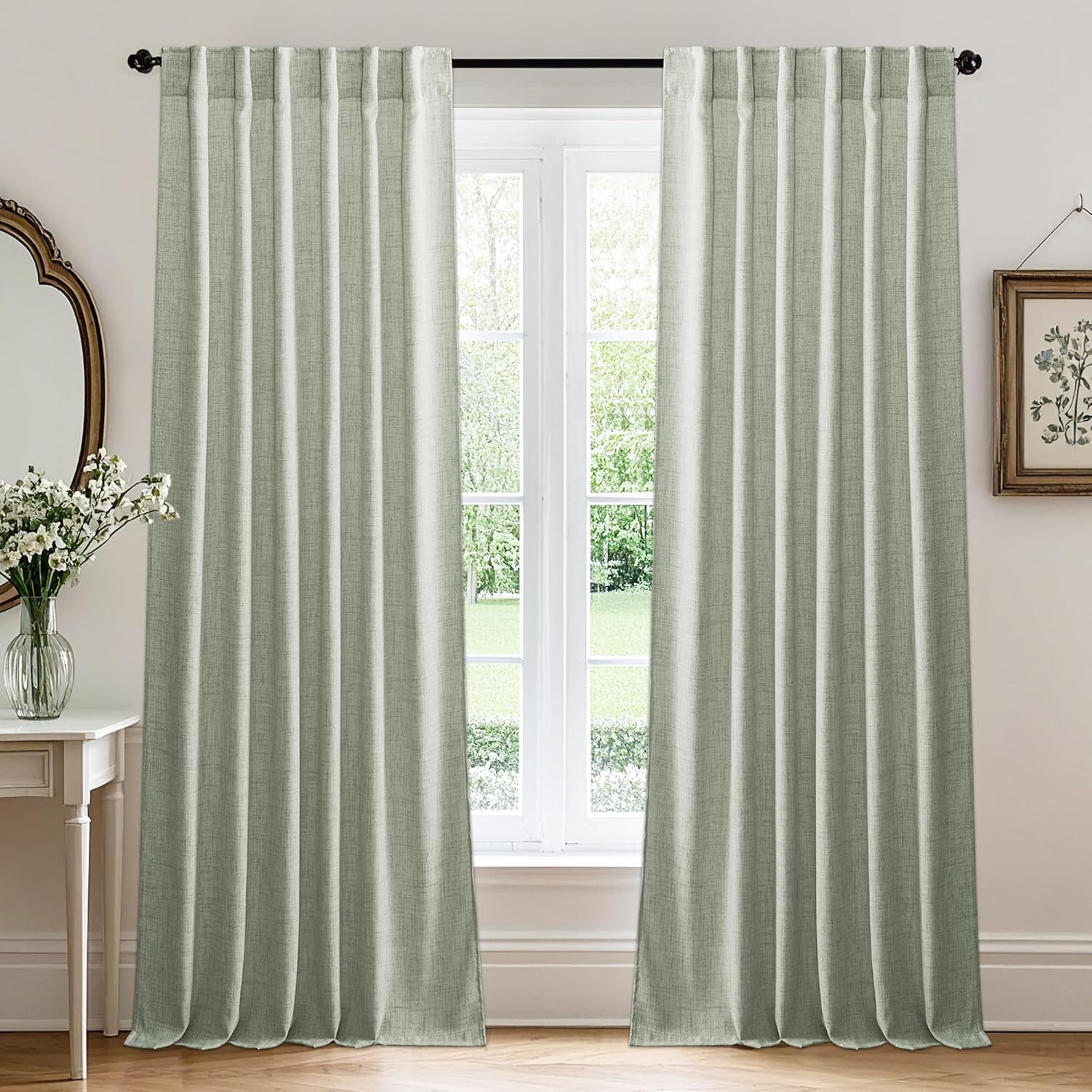RYB HOME Linen Texture Sheer Curtains 84 inches, Rustic Style Solid Semi Sheer Half Privacy Drapes for Farmhouse Dorm Office Dining, Linen, W 70 x L 84 inches, Set of 2