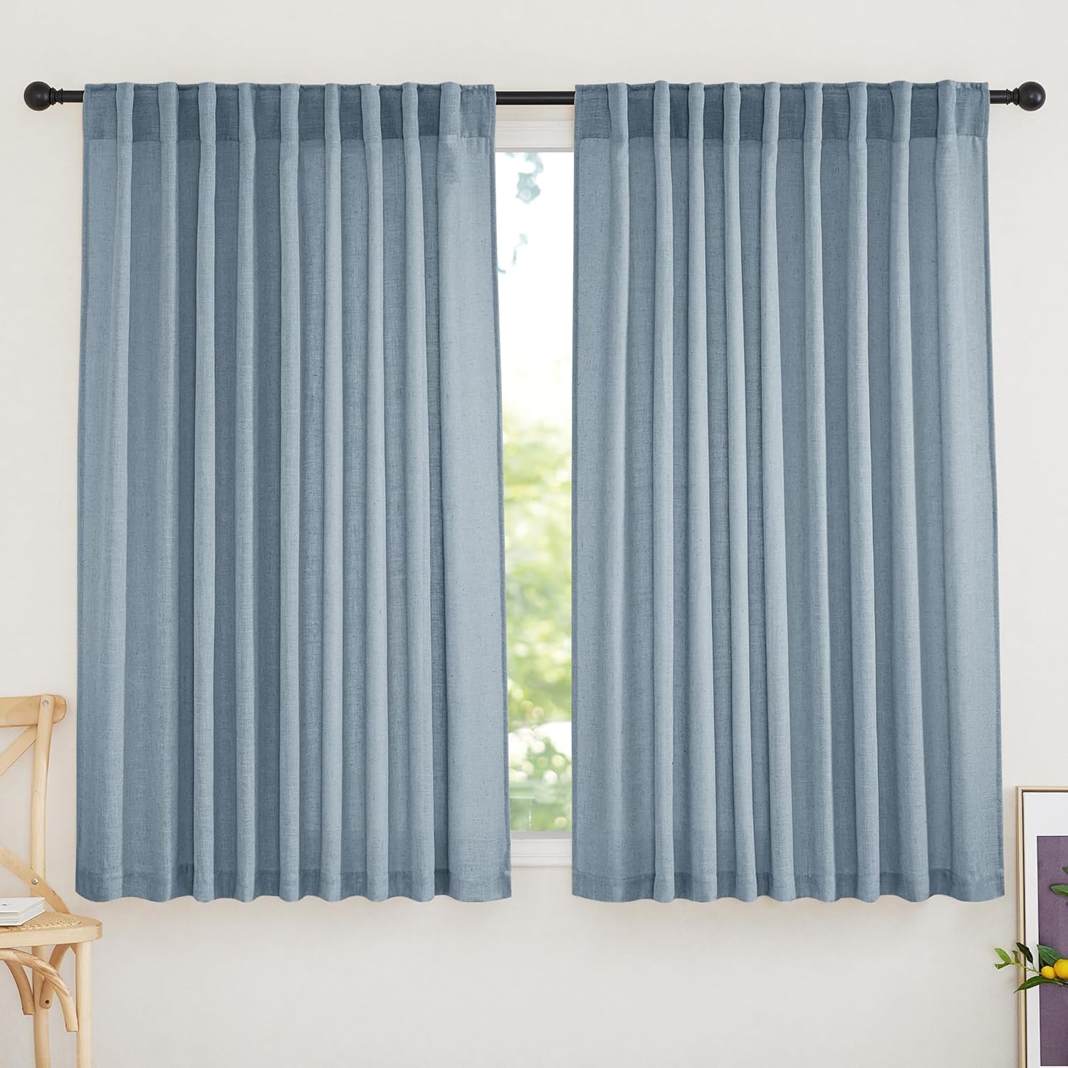 RYB HOME Linen Texture Sheer Curtains 84 inches, Rustic Style Solid Semi Sheer Half Privacy Drapes for Farmhouse Dorm Office Dining, Linen, W 70 x L 84 inches, Set of 2