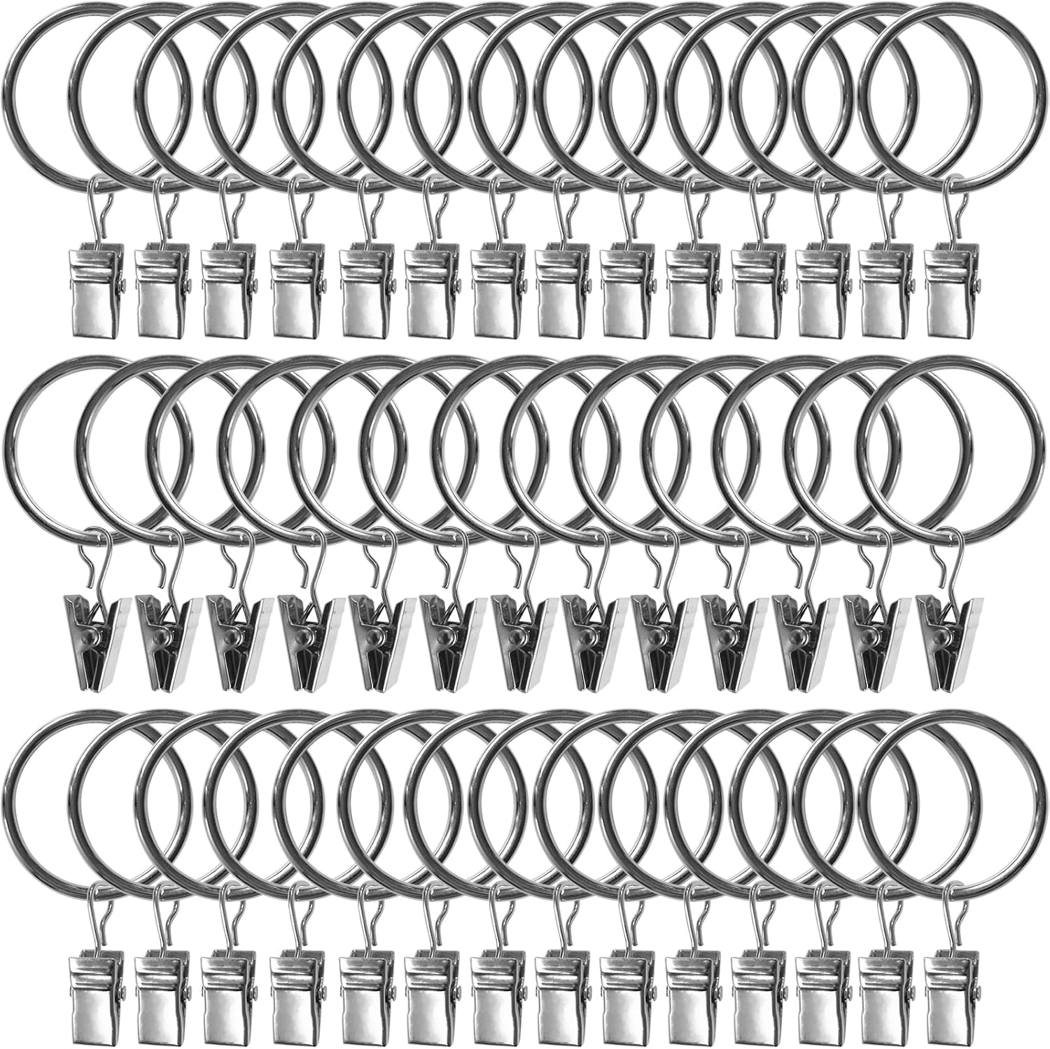 100 Pack Metal Curtain Rings with Clips, Drapery Clips Hooks, Decorative Curtain Rod Clips 1.5 in Interior Diameter, Matte Silver