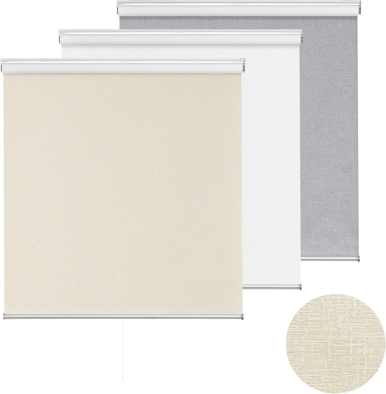 ChrisDowa Cordless 100% Blackout Roller Shade Thermal Insulated UV Protection with Striped Jacquard Fabric White Blackout Blinds for Indoor Window Shades Pull Down for Home and Office, 22" W x 72" H