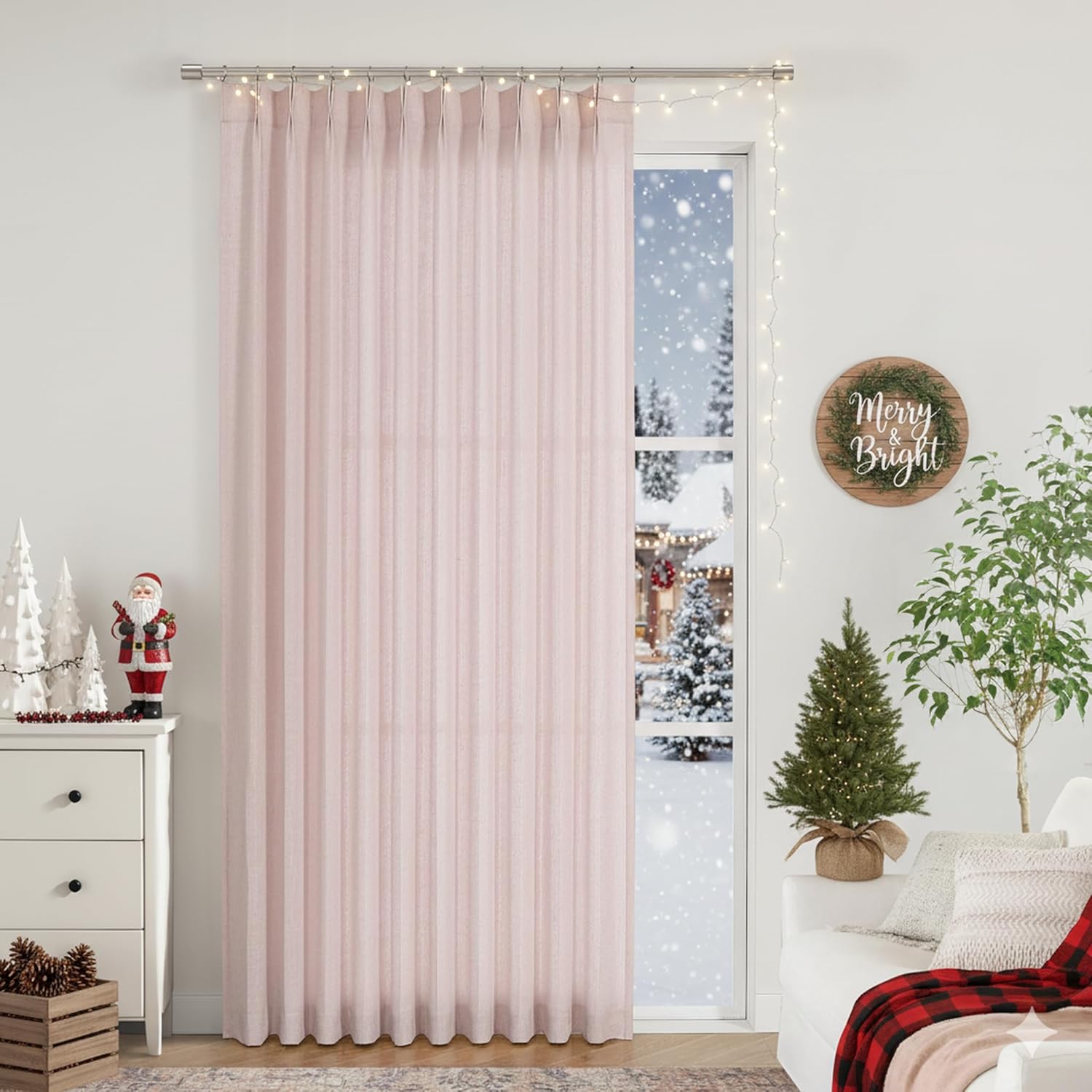 Vision Home Natural Pinch Pleated Semi Sheer Curtains Textured Linen Blended Light Filtering Window Curtains 84 inch for Living Room Bedroom Pinch Pleat Drapes with Hooks 2 Panels 42" Wx84 L
