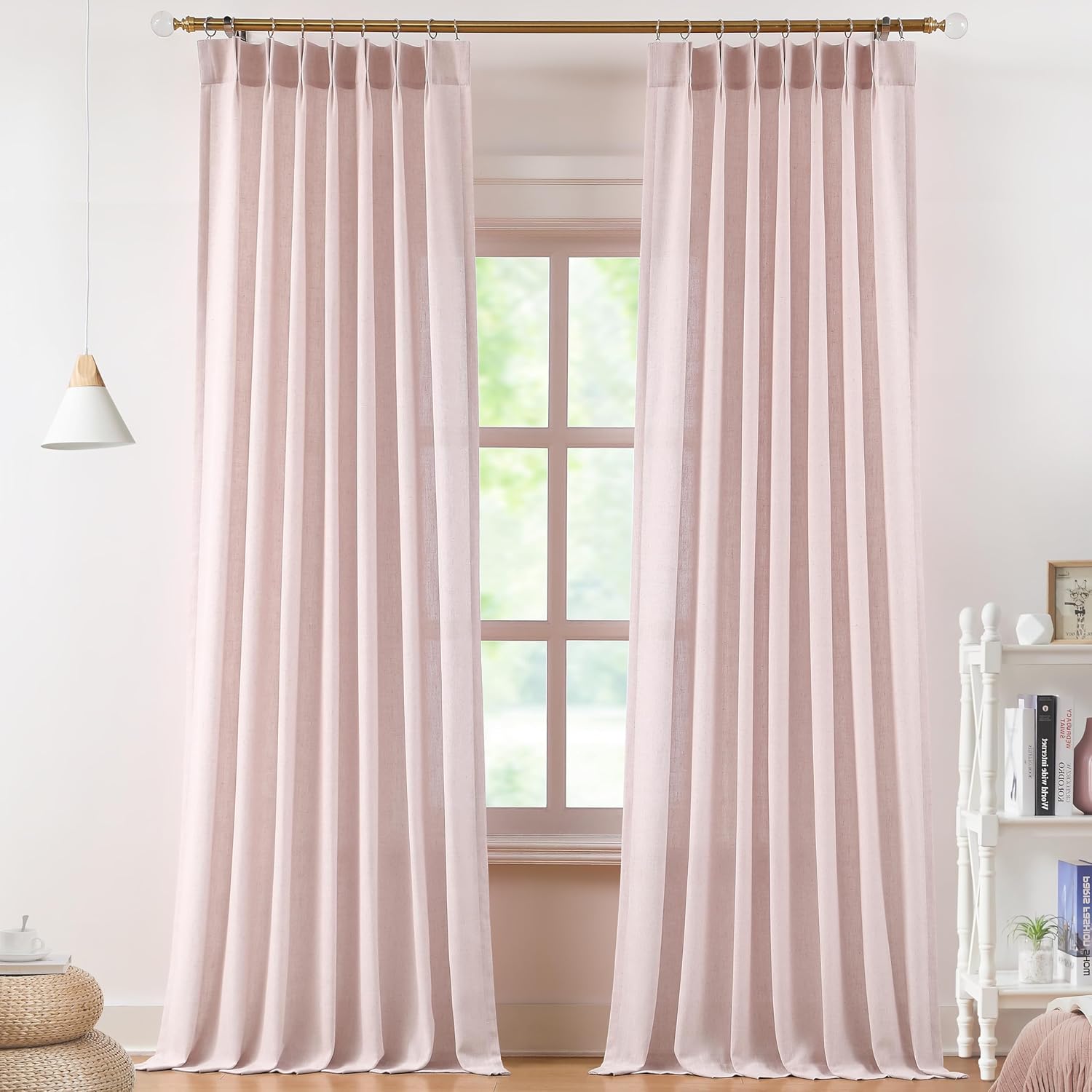 Vision Home Natural Pinch Pleated Semi Sheer Curtains Textured Linen Blended Light Filtering Window Curtains 84 inch for Living Room Bedroom Pinch Pleat Drapes with Hooks 2 Panels 42" Wx84 L