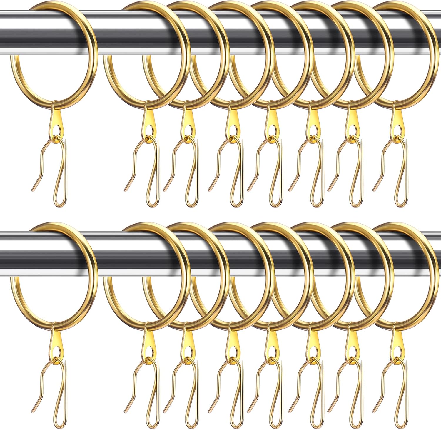 Hotop 60 Pieces 1.26 Inch Metal Drapery Curtain Rings Curtain Hanging Rings and 60 Pieces Metal Drapery Pin Hooks for Drapes Window Door Shower (Gold)