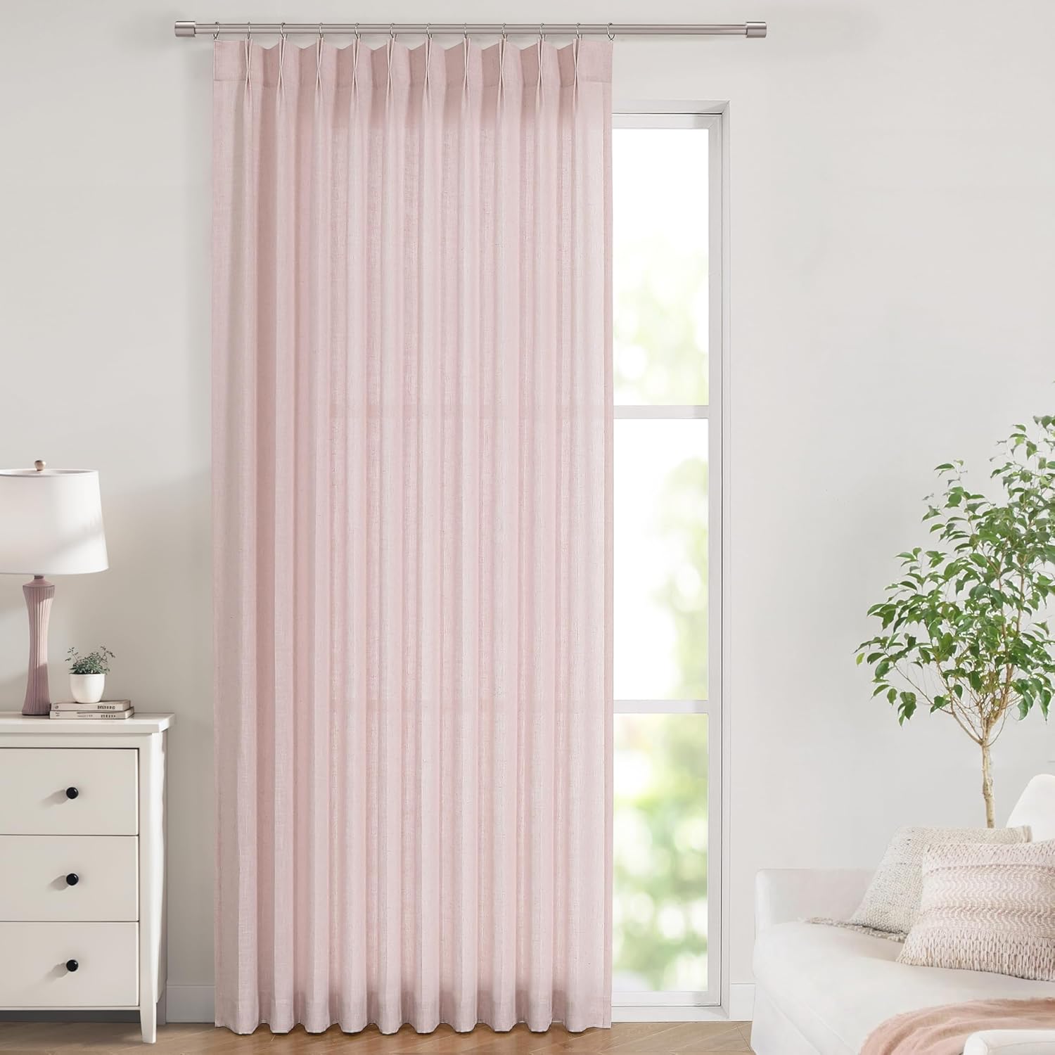 Vision Home Natural Pinch Pleated Semi Sheer Curtains Textured Linen Blended Light Filtering Window Curtains 84 inch for Living Room Bedroom Pinch Pleat Drapes with Hooks 2 Panels 42" Wx84 L
