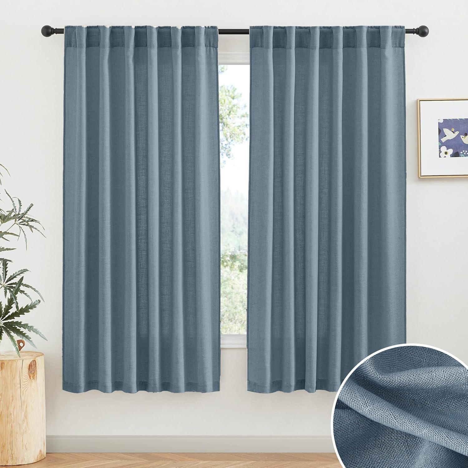 RYB HOME Linen Texture Sheer Curtains 84 inches, Rustic Style Solid Semi Sheer Half Privacy Drapes for Farmhouse Dorm Office Dining, Linen, W 70 x L 84 inches, Set of 2