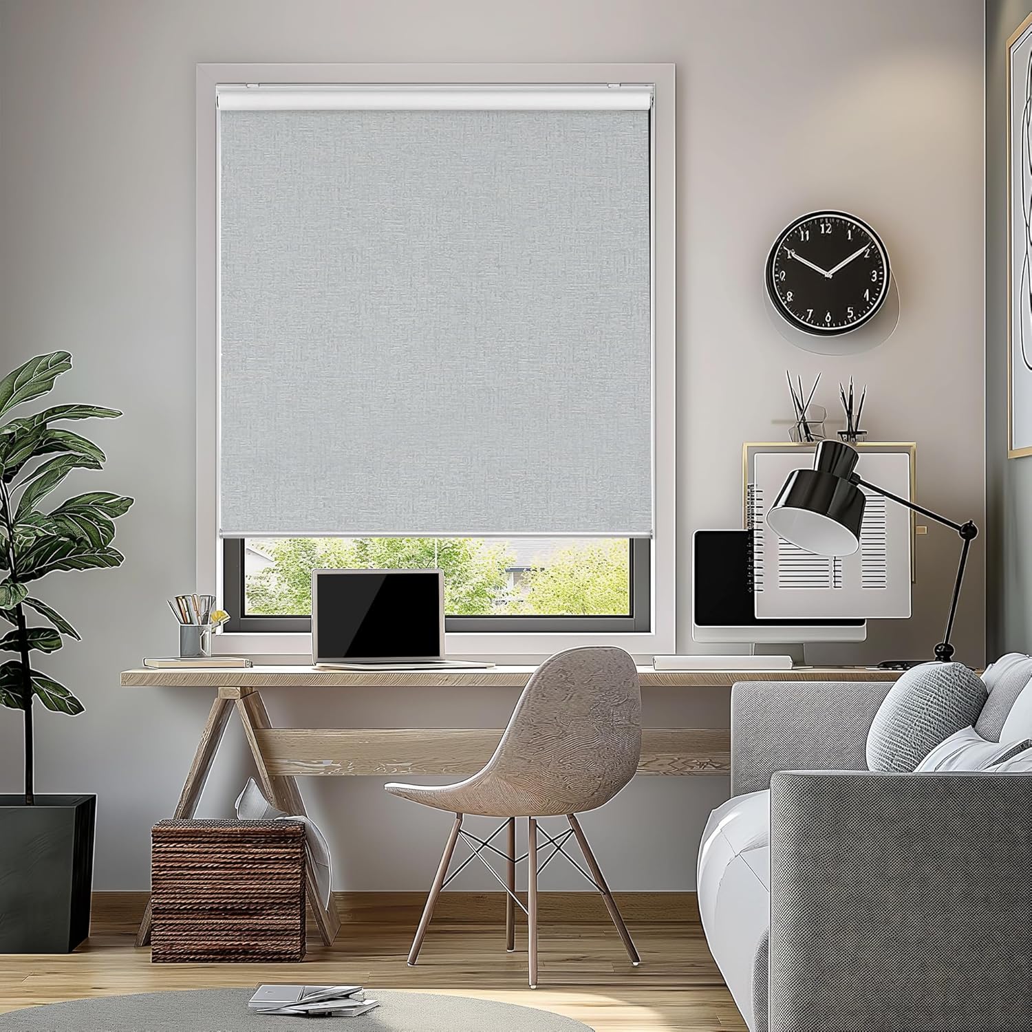 ChrisDowa Cordless 100% Blackout Roller Shade Thermal Insulated UV Protection with Striped Jacquard Fabric White Blackout Blinds for Indoor Window Shades Pull Down for Home and Office, 22" W x 72" H